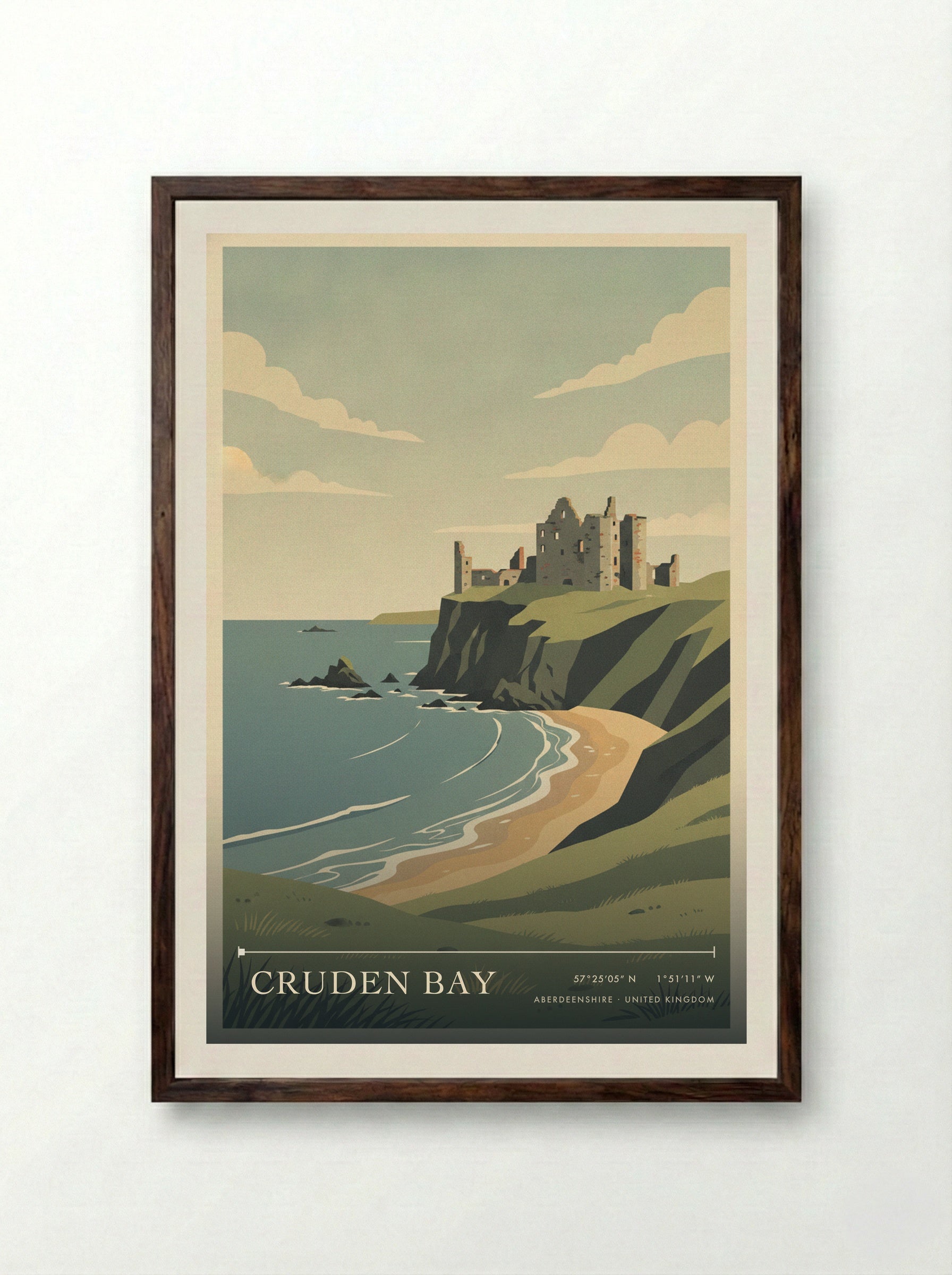Cruden Bay Aberdeenshire United Kingdom Travel Poster - Framed Print Dark Wood