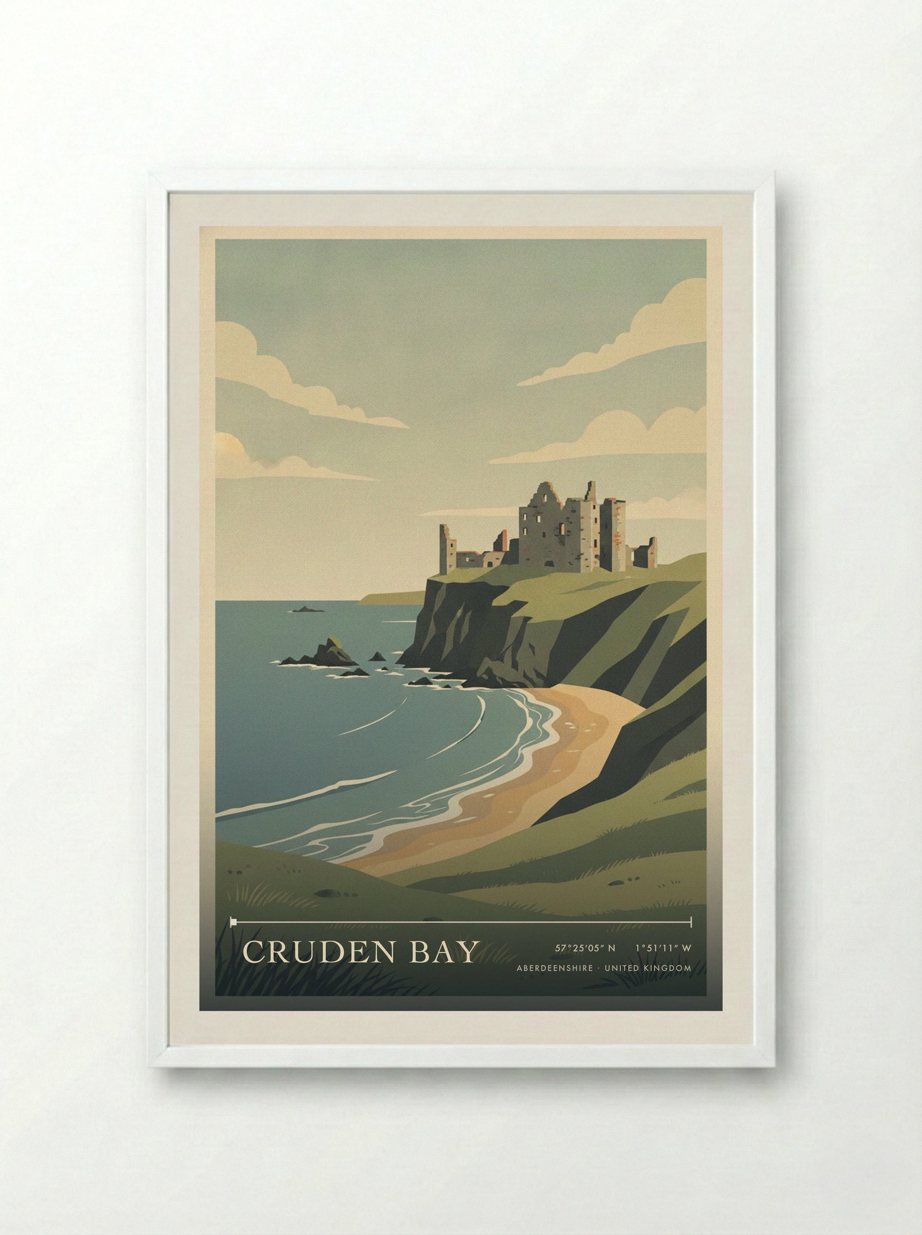 Cruden Bay Aberdeenshire United Kingdom Travel Poster - Framed Print White