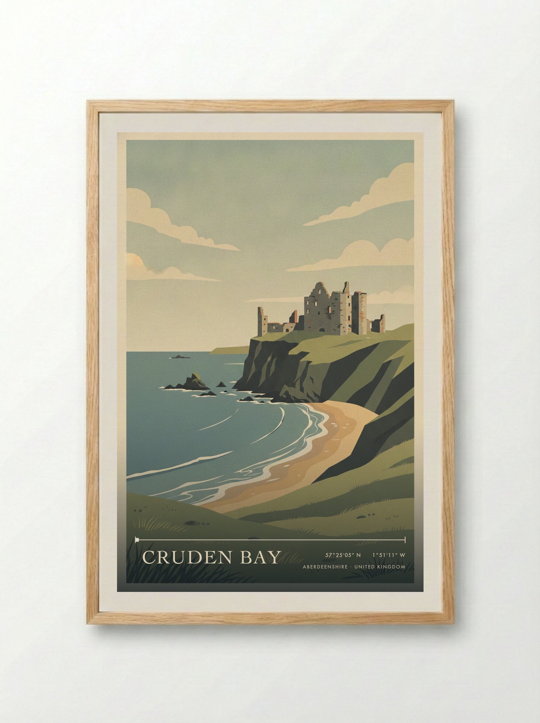 Cruden Bay Aberdeenshire United Kingdom Travel Poster - Framed Print Wood