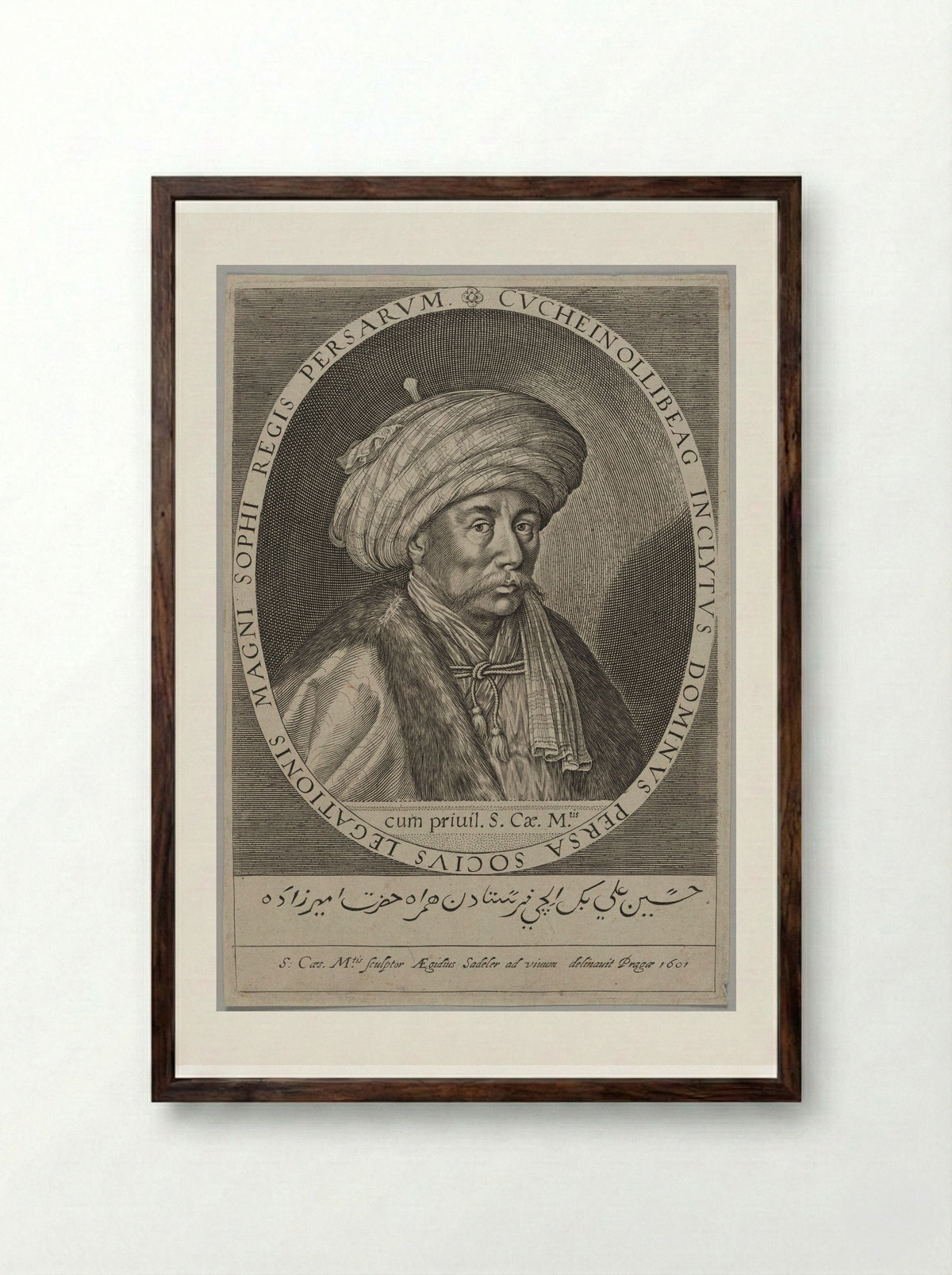 Cuchein Ollibeg, Persian Ambassador at Prague - Aegidius Sadeler II - Framed Print Dark Wood
