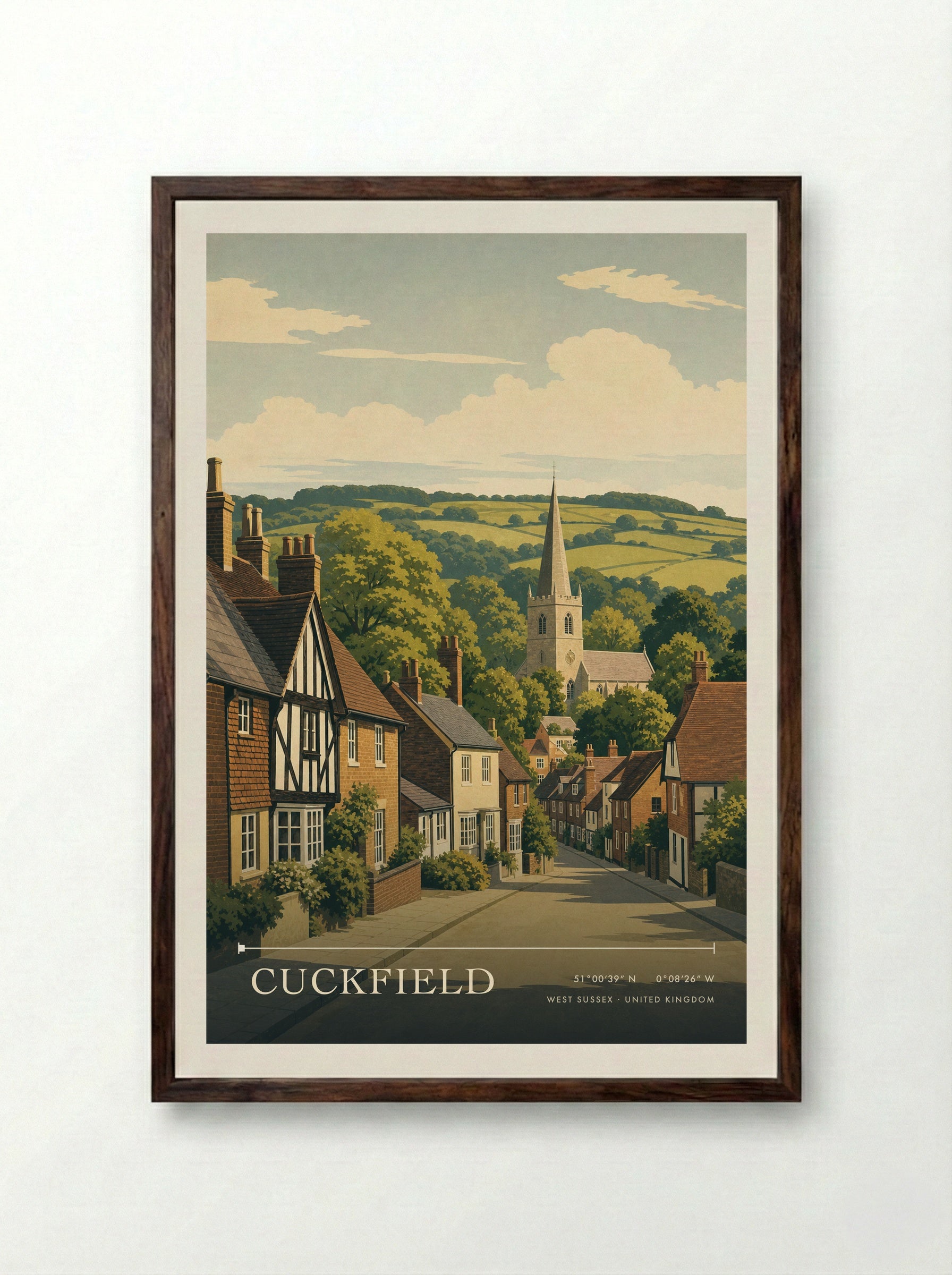 Cuckfield West Sussex United Kingdom Travel Poster - Framed Print Dark Wood