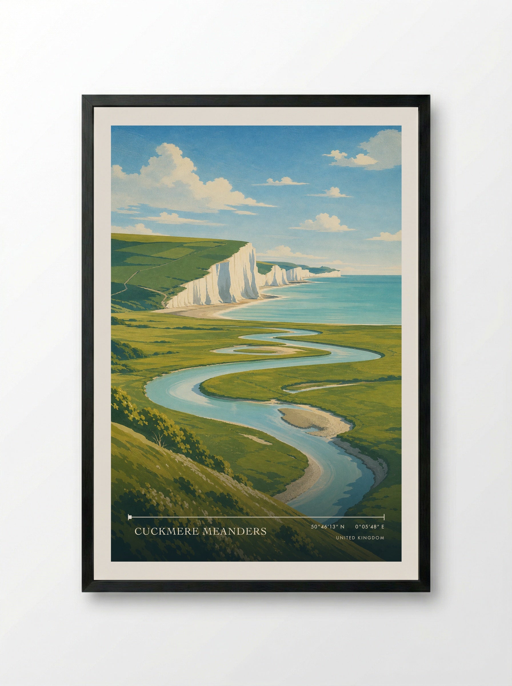 Cuckmere Meanders United Kingdom Travel Poster - Framed Print Black