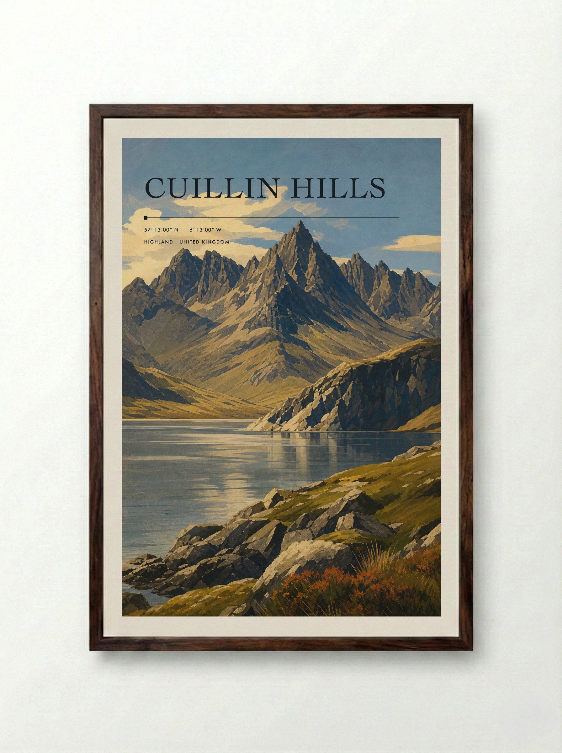 Cuillin Hills Highland United Kingdom Travel Poster - Framed Print Dark Wood