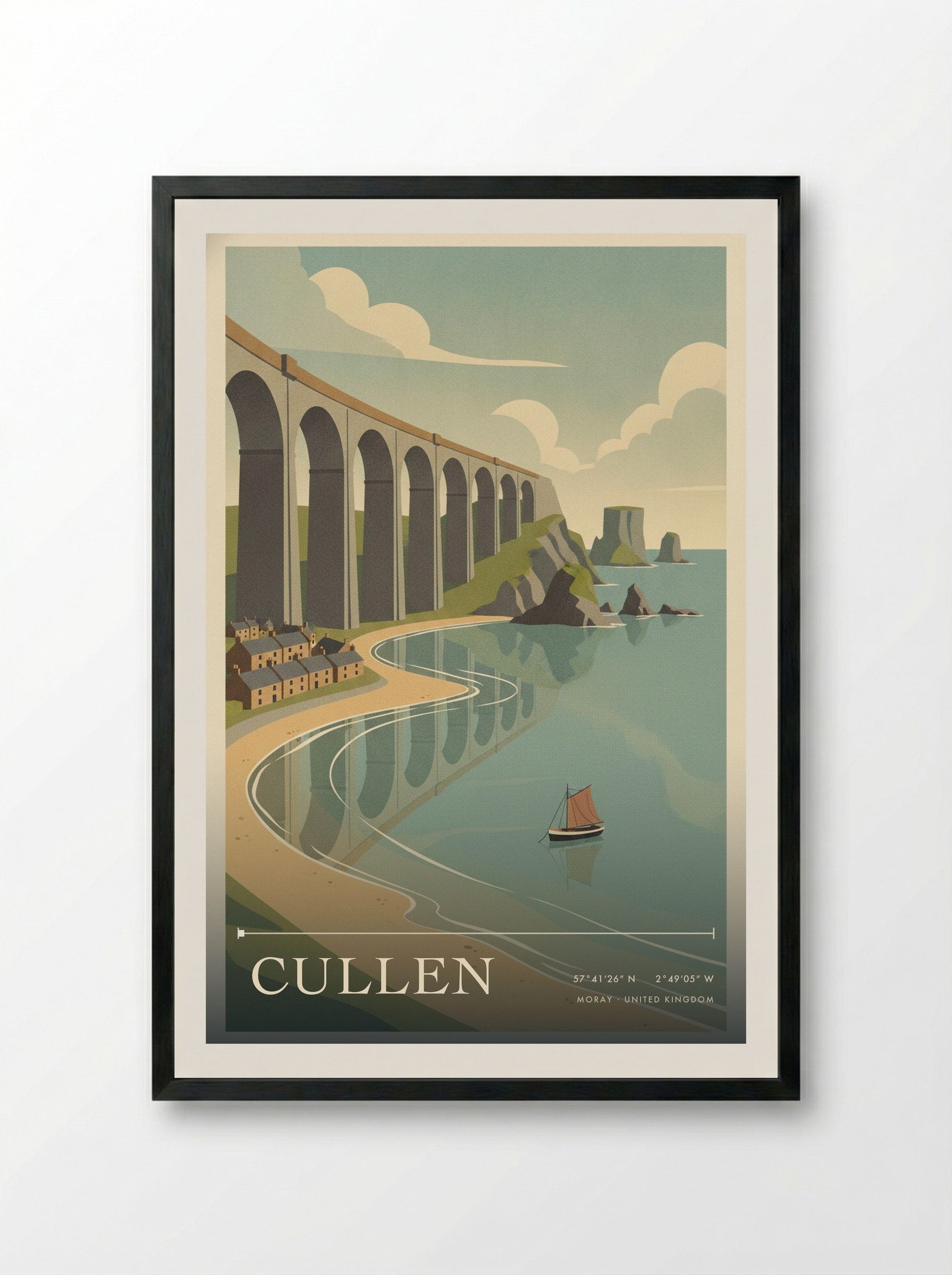 Cullen Moray United Kingdom Travel Poster - Framed Print Black