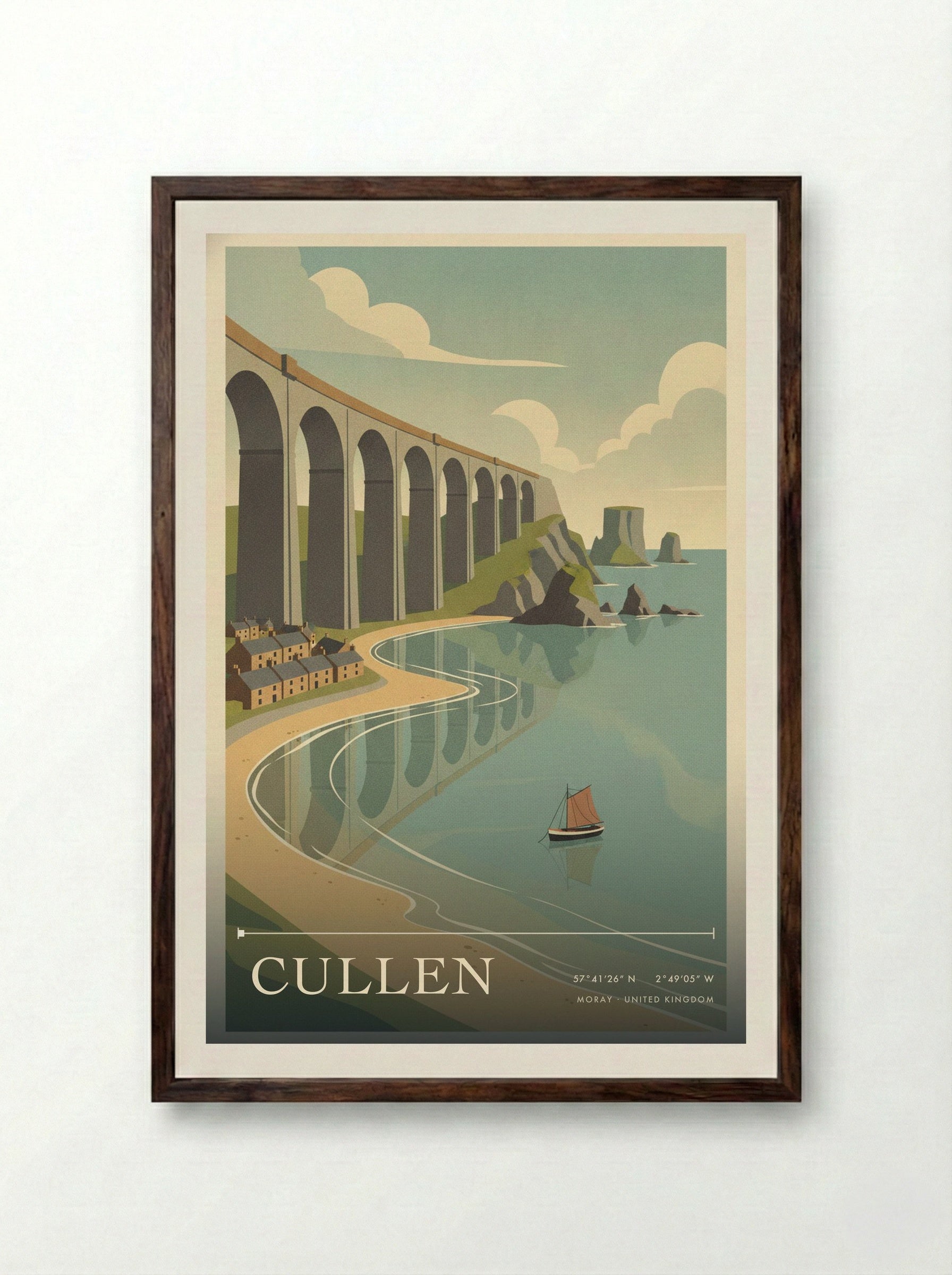 Cullen Moray United Kingdom Travel Poster - Framed Print Dark Wood