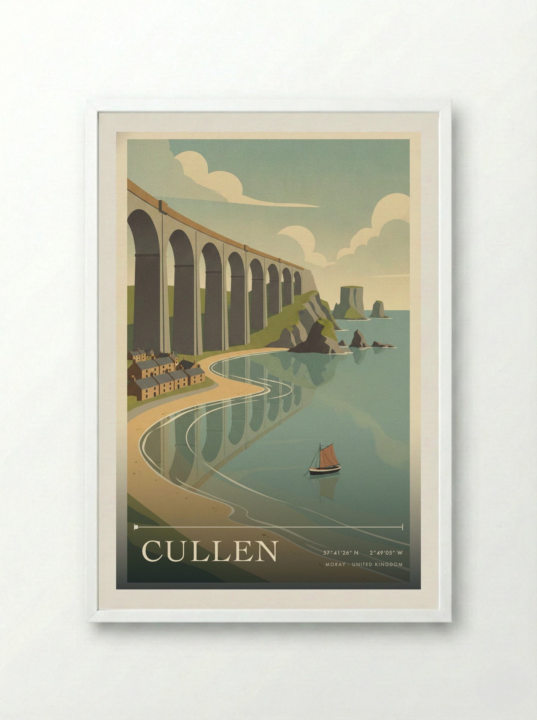 Cullen Moray United Kingdom Travel Poster - Framed Print White