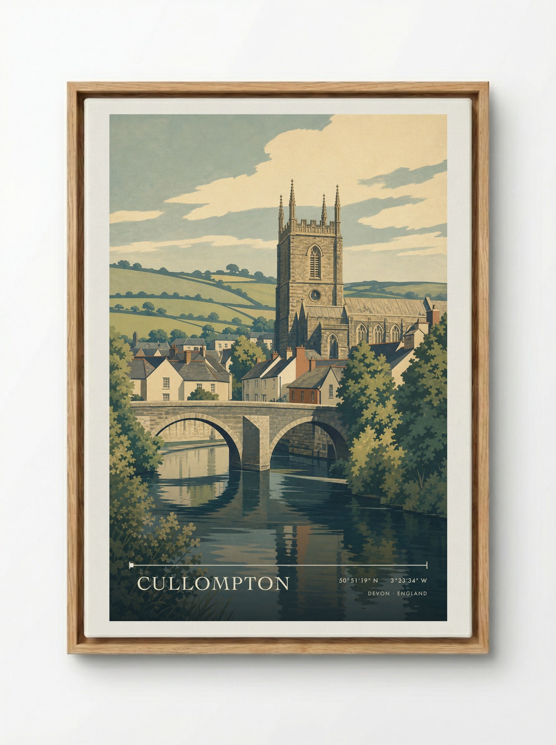 Cullompton Devon England Travel Poster - Framed Canvas Wood