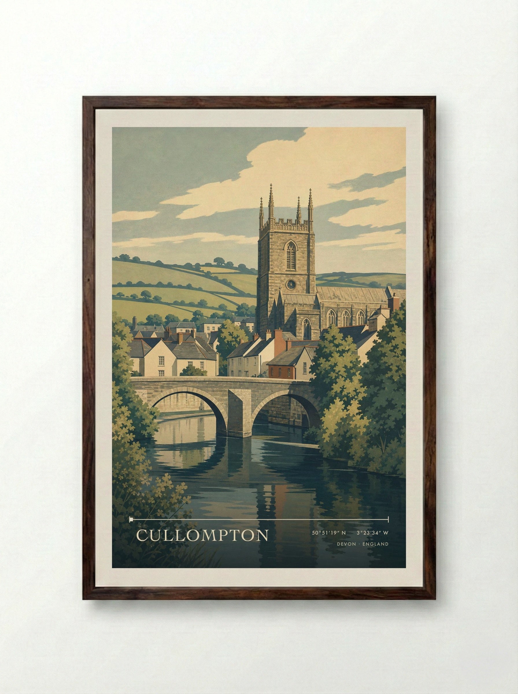 Cullompton Devon England Travel Poster - Framed Print Dark Wood