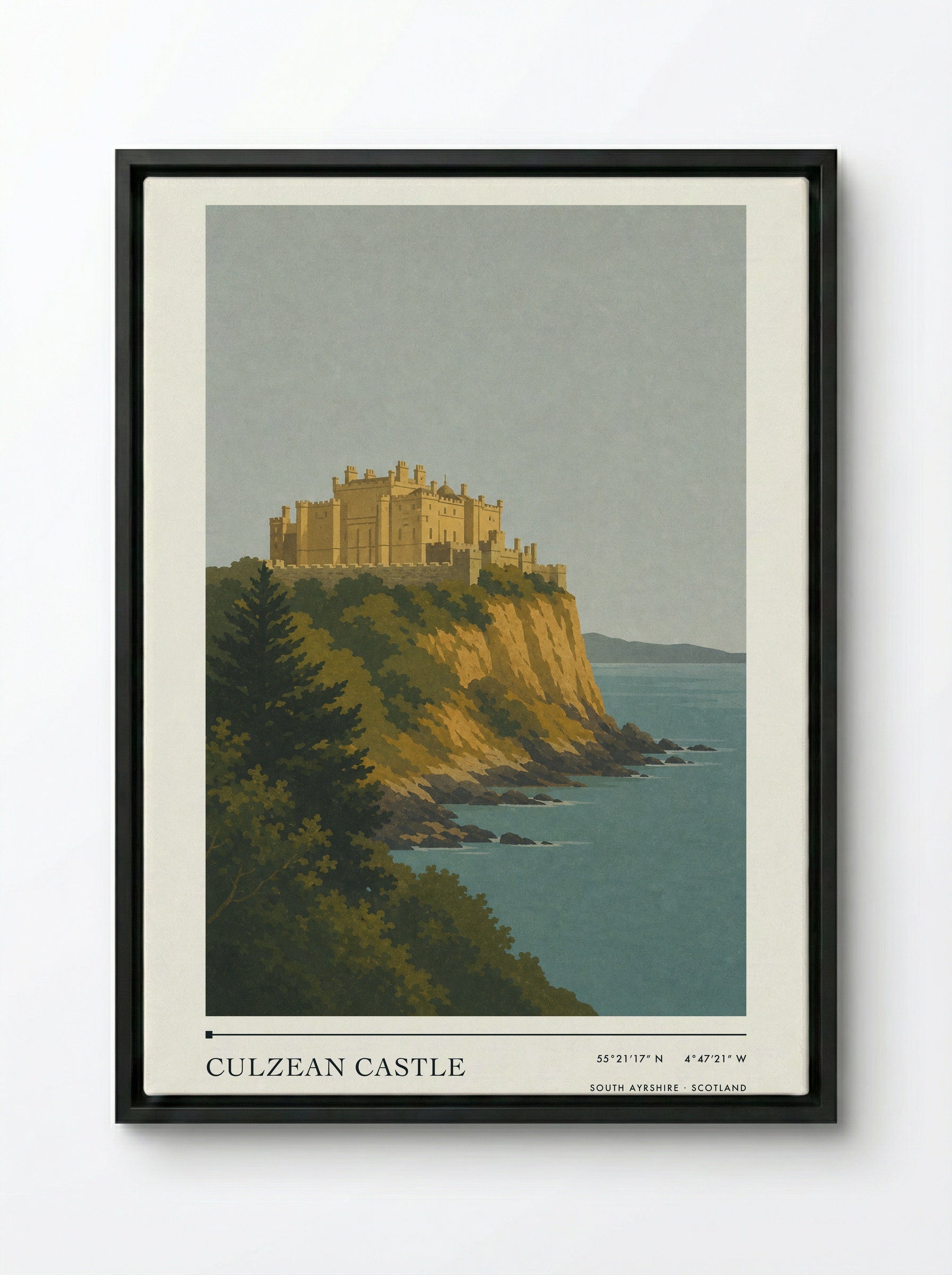 Culzean Castle Travel Poster Artwork - Framed Canvas Black