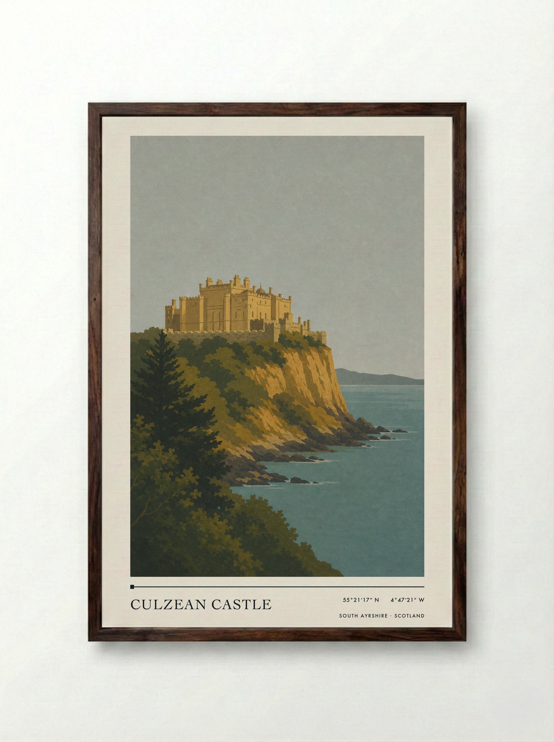 Culzean Castle Travel Poster Artwork - Framed Print Dark Wood