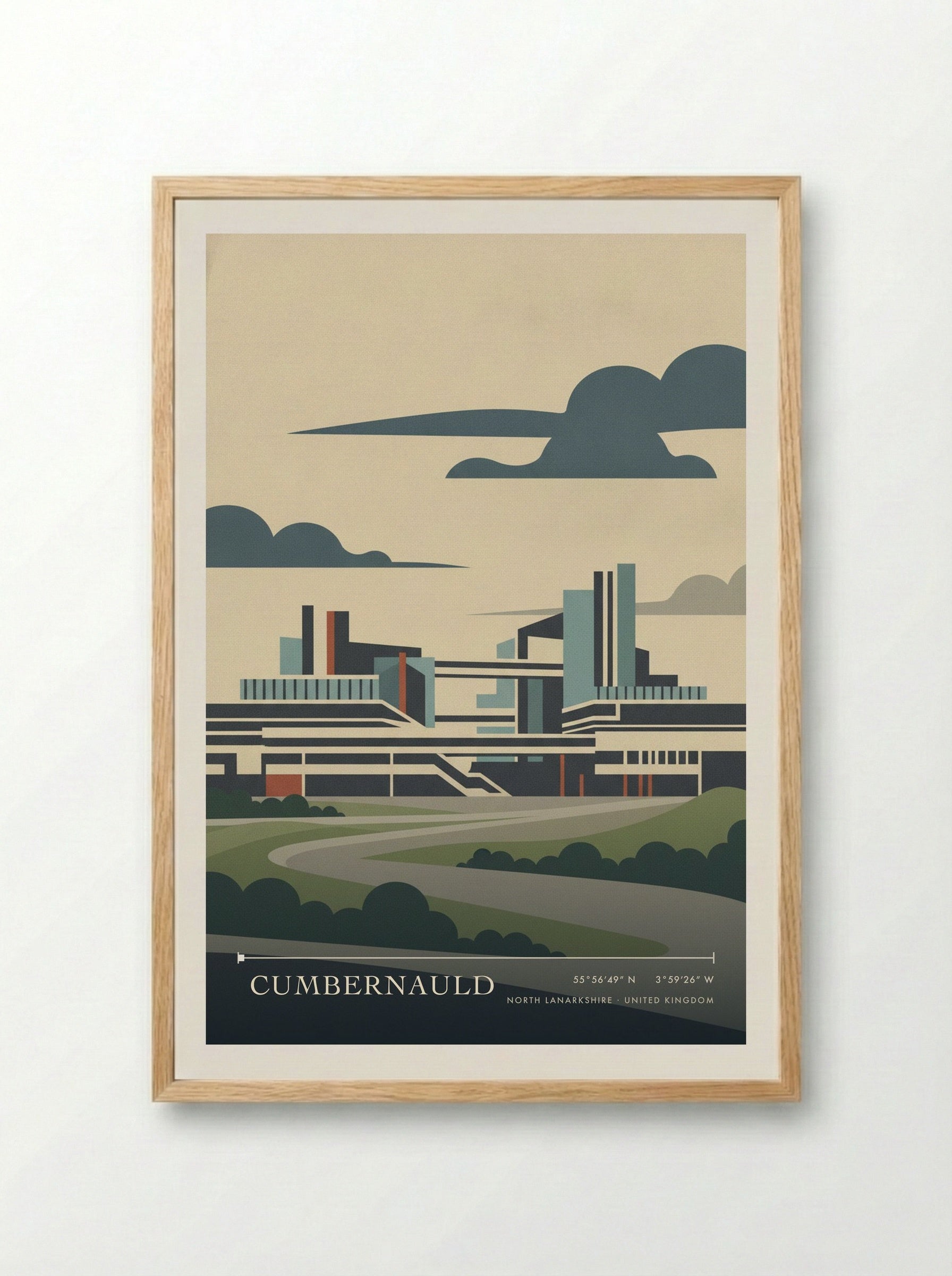 Cumbernauld North Lanarkshire United Kingdom Travel Poster - Framed Print Wood