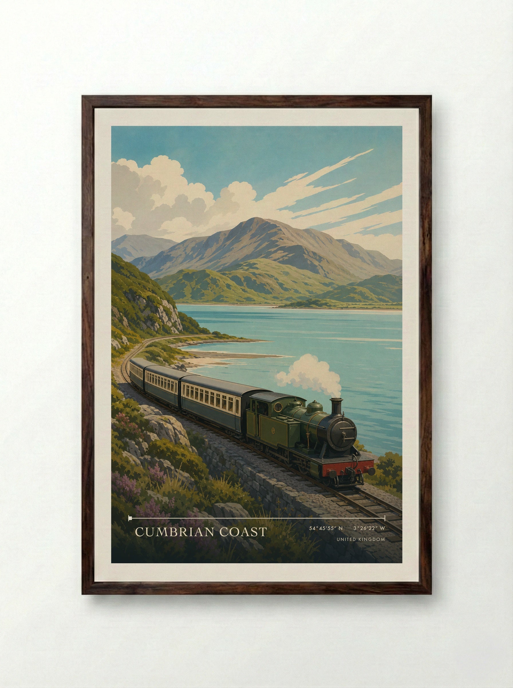 Cumbrian Coast United Kingdom Travel Poster - Framed Print Dark Wood