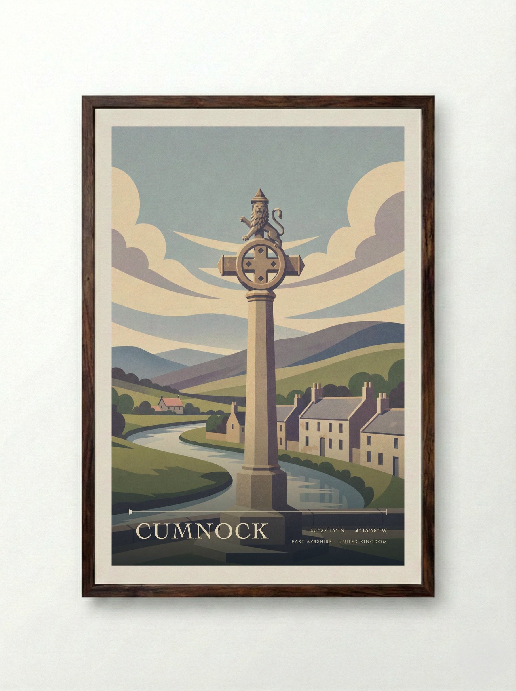 Cumnock East Ayrshire United Kingdom Travel Poster - Framed Print Dark Wood