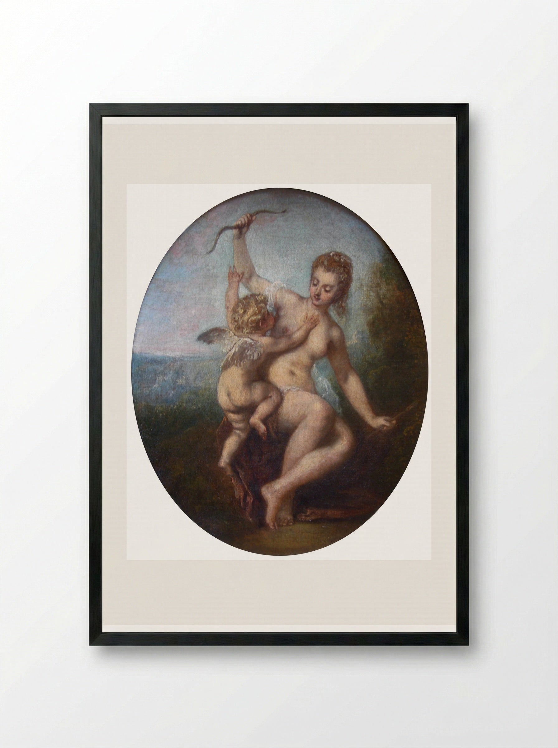 Cupid Disarmed - Antoine Watteau - Framed Print Black