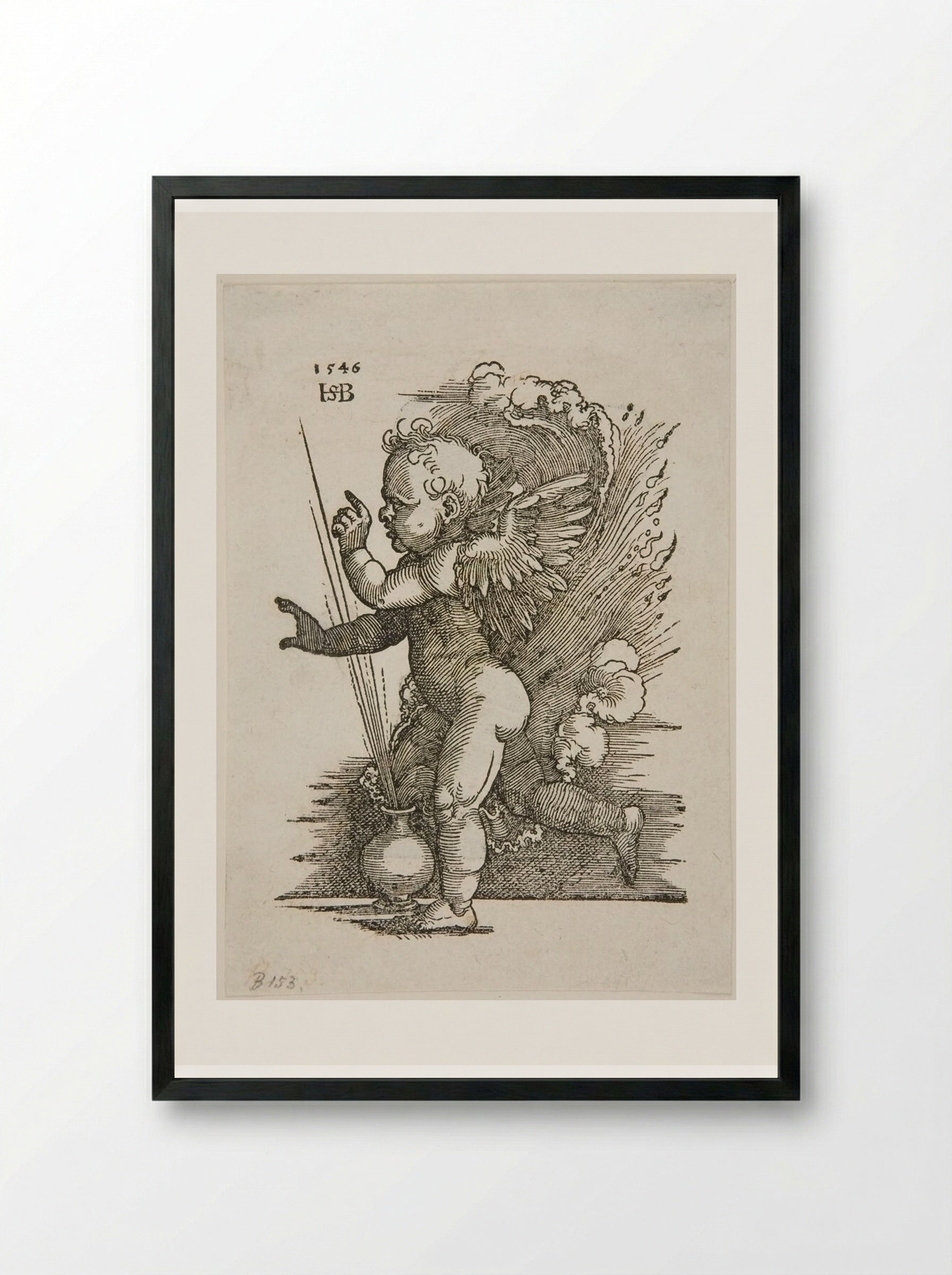 Cupid Running to Left - Sebald Beham - Framed Print Black