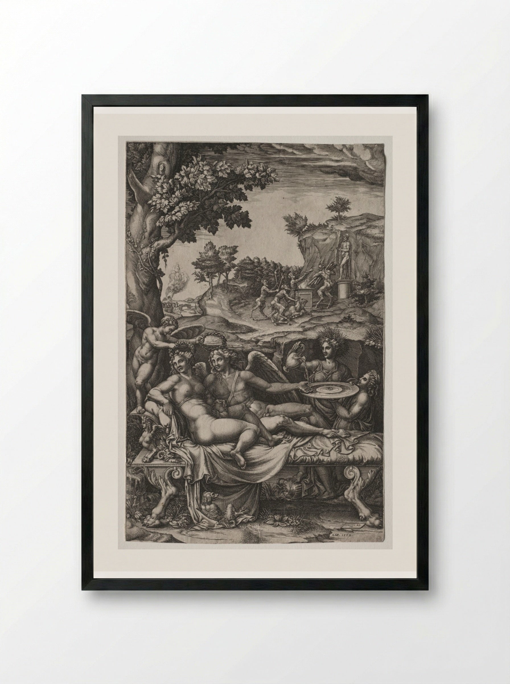 Cupid and Psyche - Giorgio Ghisi - Framed Print Black