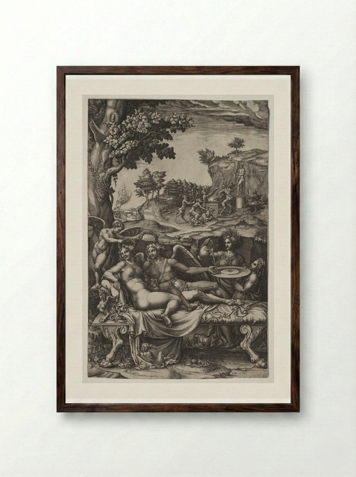 Cupid and Psyche - Giorgio Ghisi - Framed Print Dark Wood