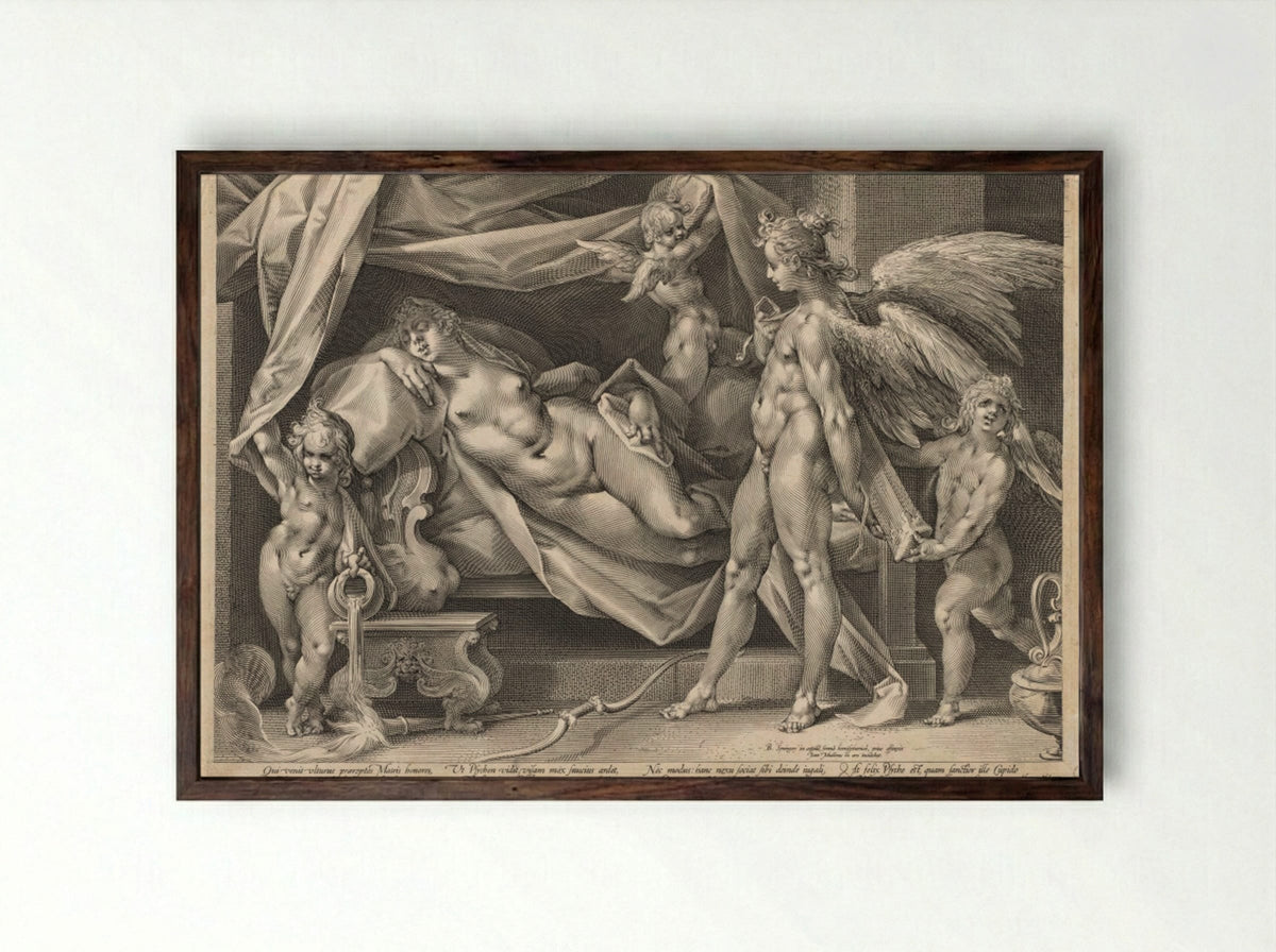 Cupid and Psyche - Jan Muller - Framed Print Dark Wood