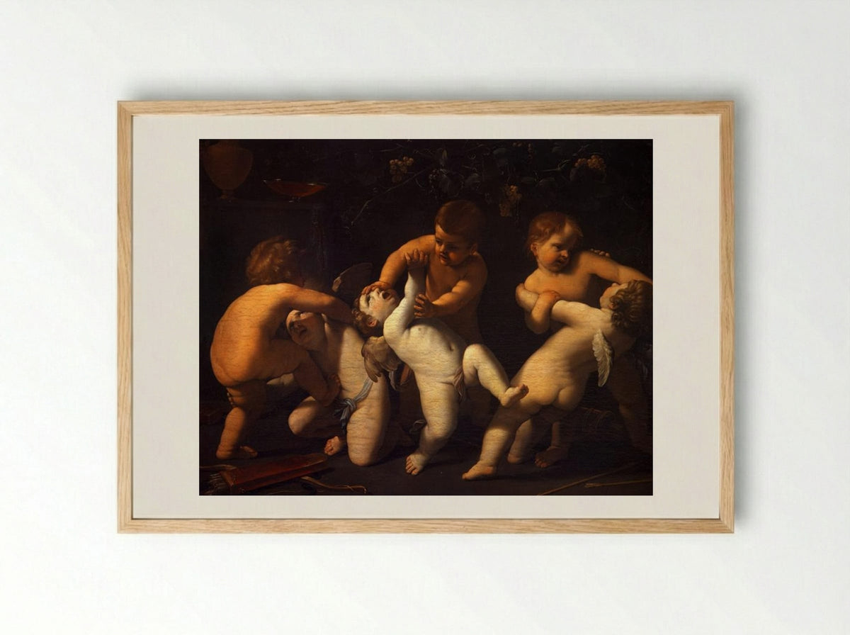 Cupids Fighting - Guido Reni - Framed Print Wood