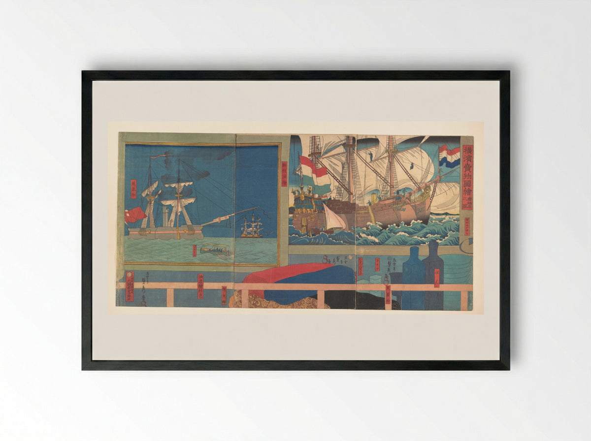 Curio Shop in Yokohama - Utagawa Sadahide - Framed Print Black
