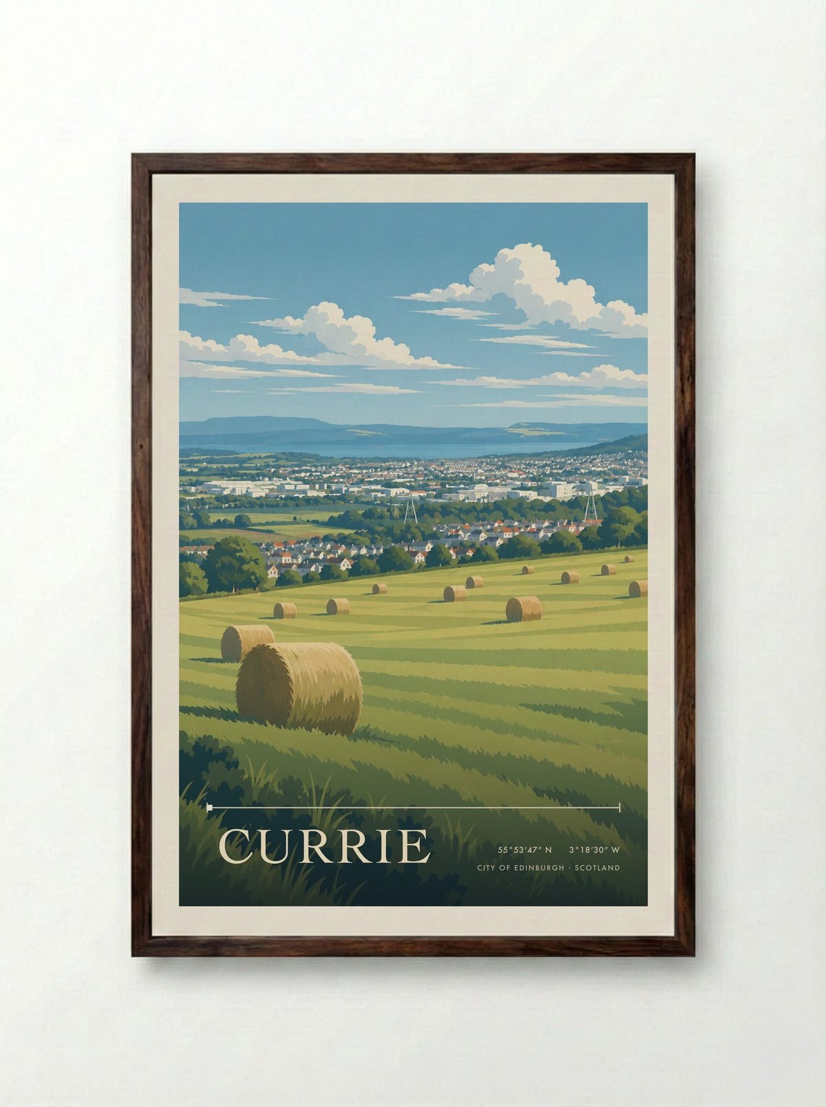 Currie, City of Edinburgh | Travel Poster - Framed Print Dark Wood
