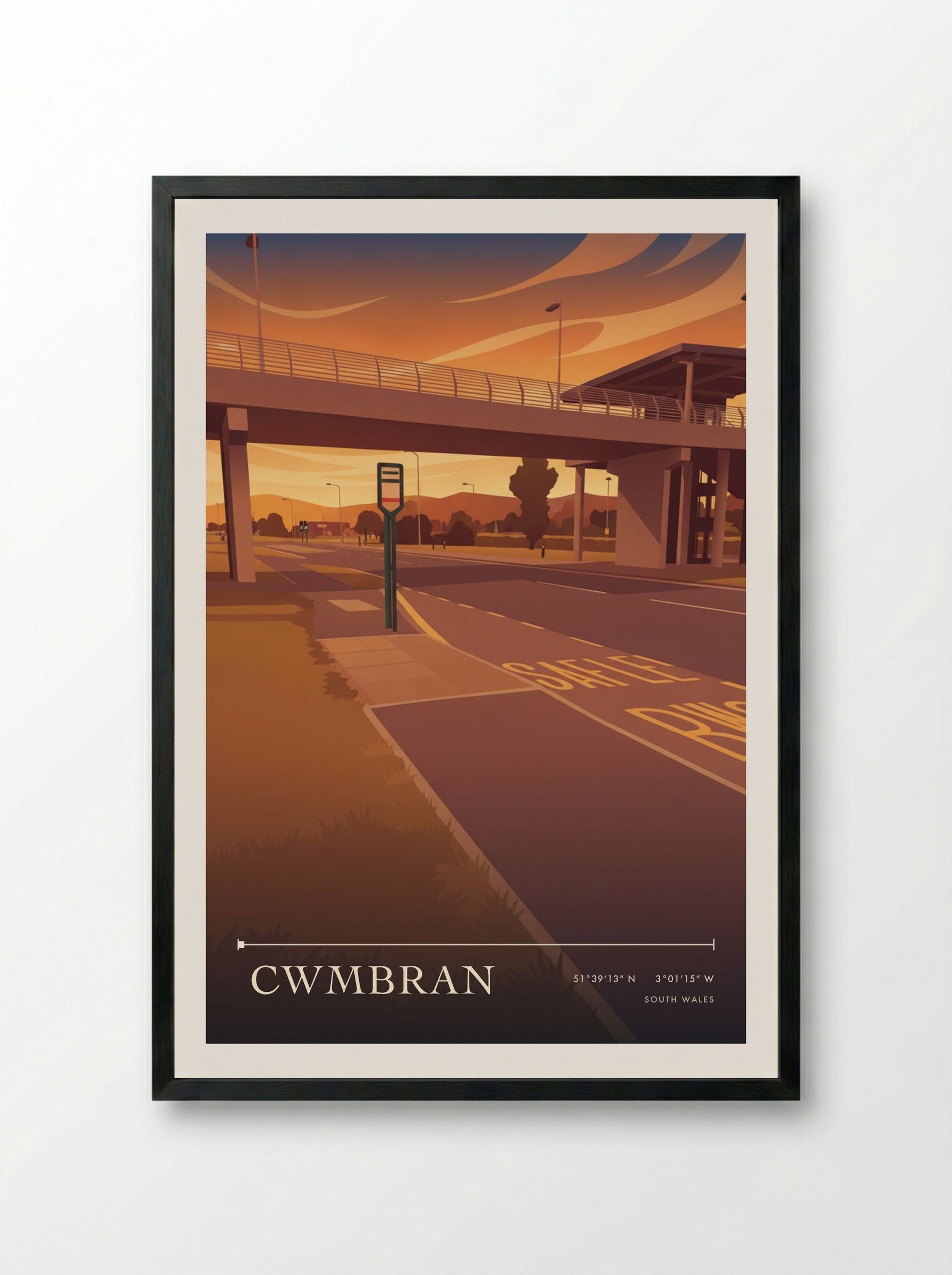 Cwmbran South Wales Wales Travel Poster - Framed Print Black