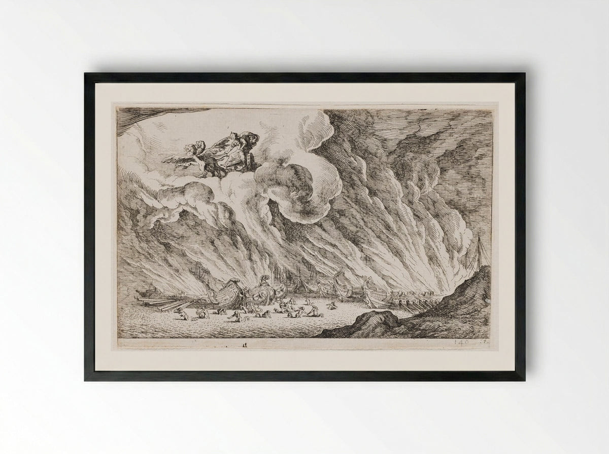 Cybele Transforms the Ships of Aeneas into Sea Nymphs - Johann Wilhelm Baur - Framed Print Black
