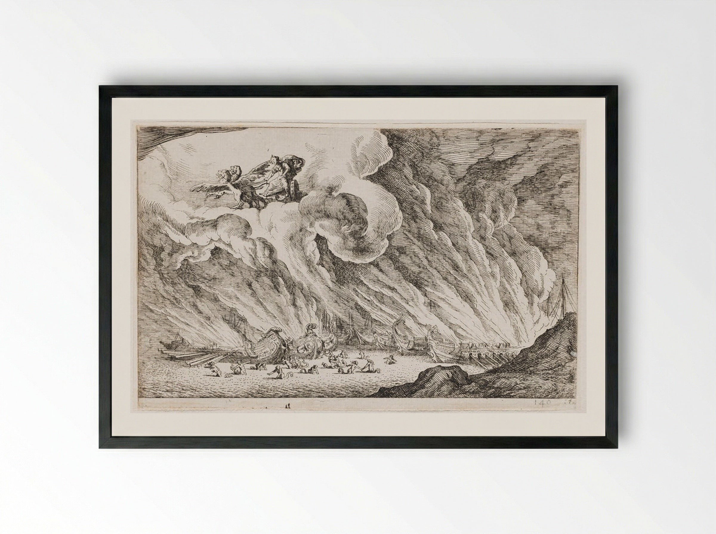 Cybele Transforms the Ships of Aeneas into Sea Nymphs - Johann Wilhelm Baur - Framed Print Black