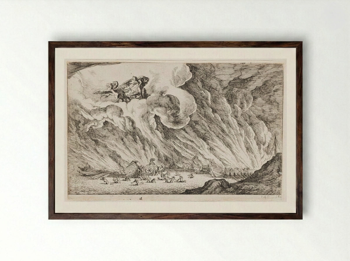 Cybele Transforms the Ships of Aeneas into Sea Nymphs - Johann Wilhelm Baur - Framed Print Dark Wood