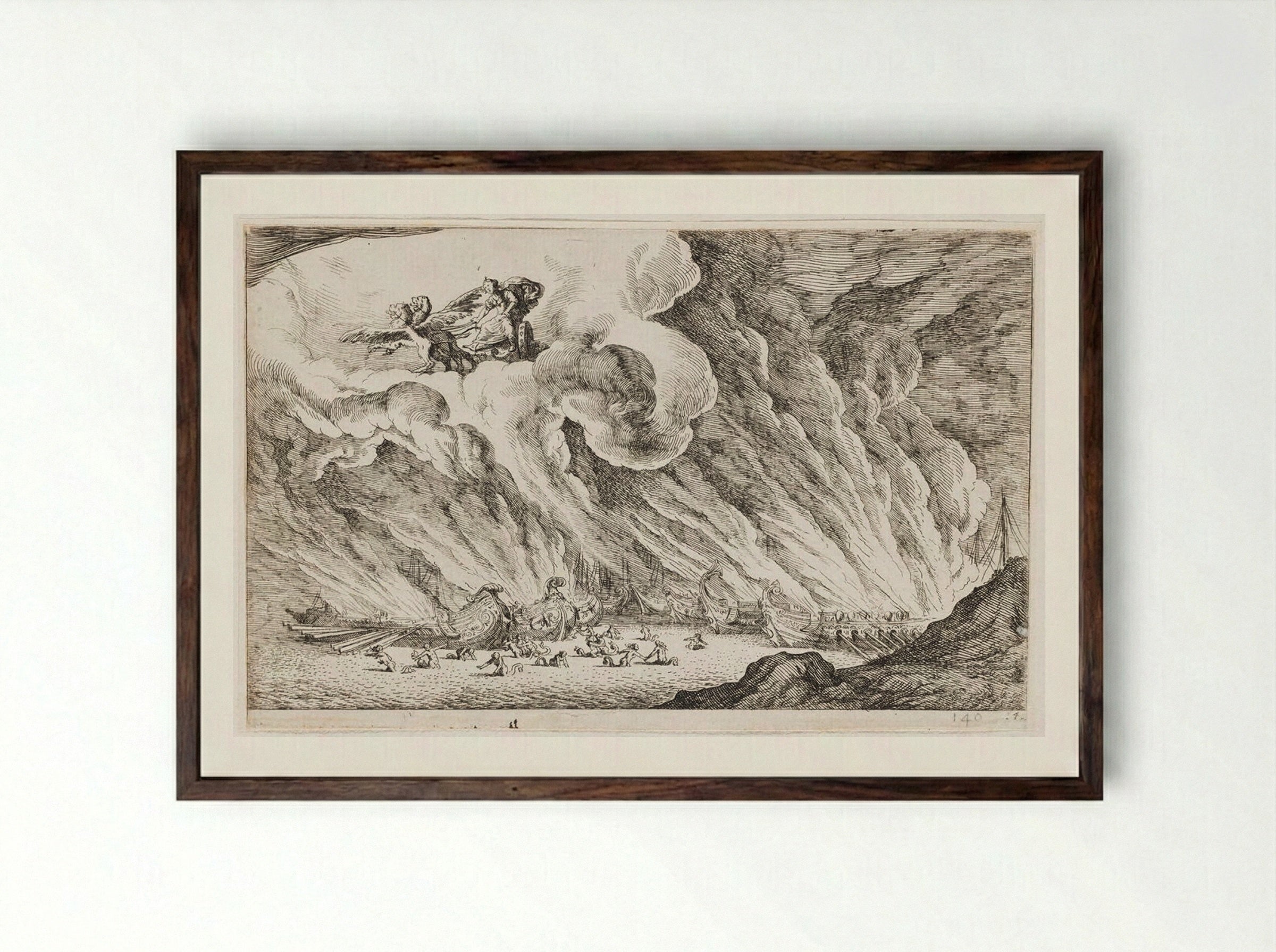 Cybele Transforms the Ships of Aeneas into Sea Nymphs - Johann Wilhelm Baur - Framed Print Dark Wood