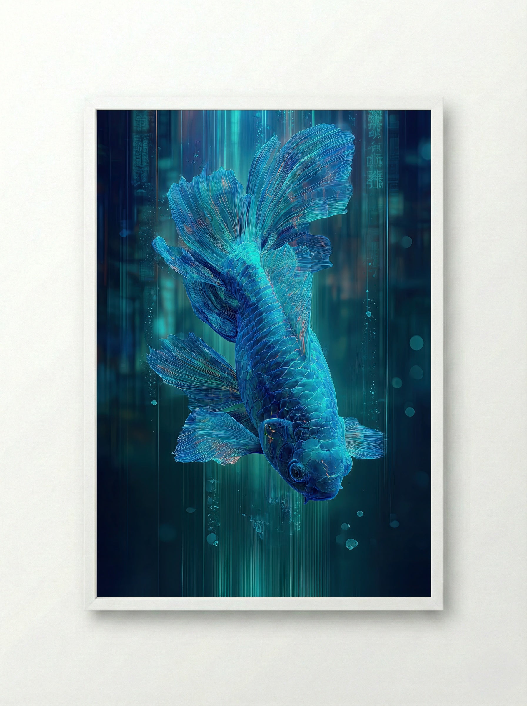 Cyber Koi No.3 – Arctic Surge - Framed Print White