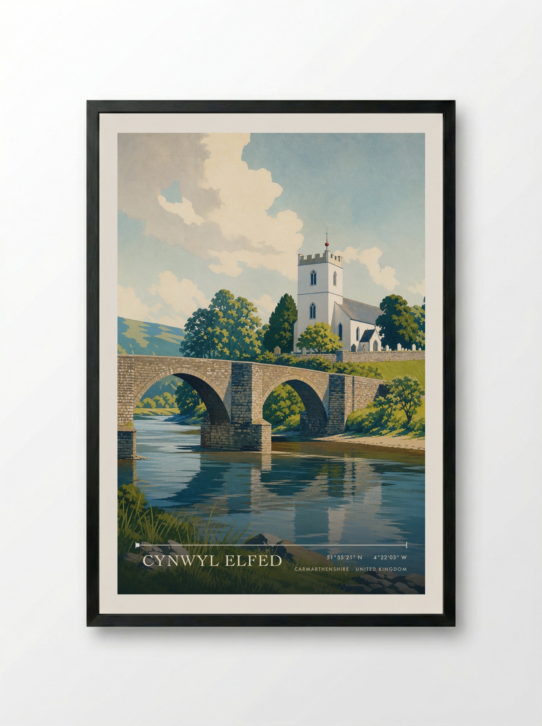 Cynwyl Elfed Carmarthenshire United Kingdom Travel Poster - Framed Print Black