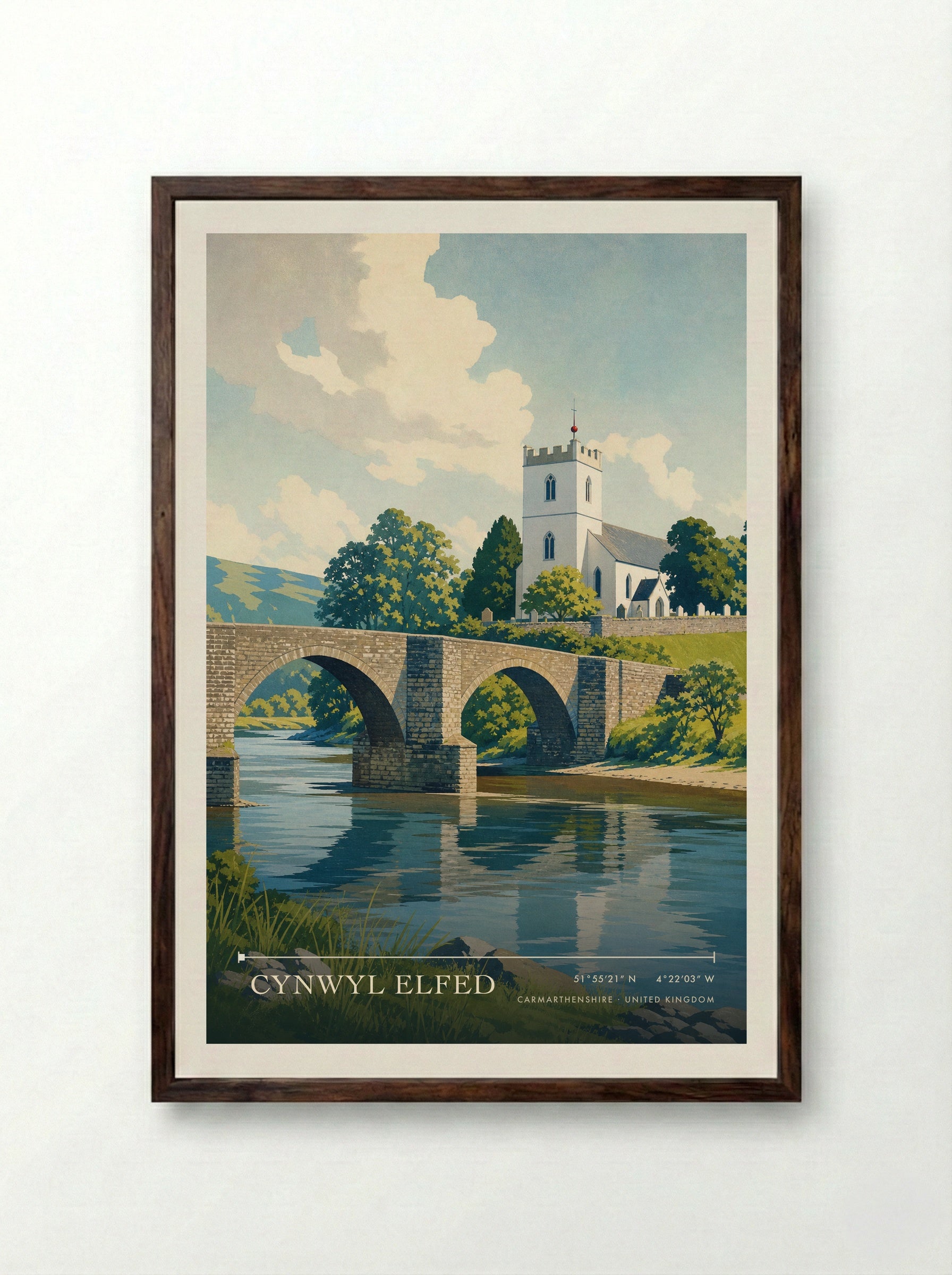 Cynwyl Elfed Carmarthenshire United Kingdom Travel Poster - Framed Print Dark Wood