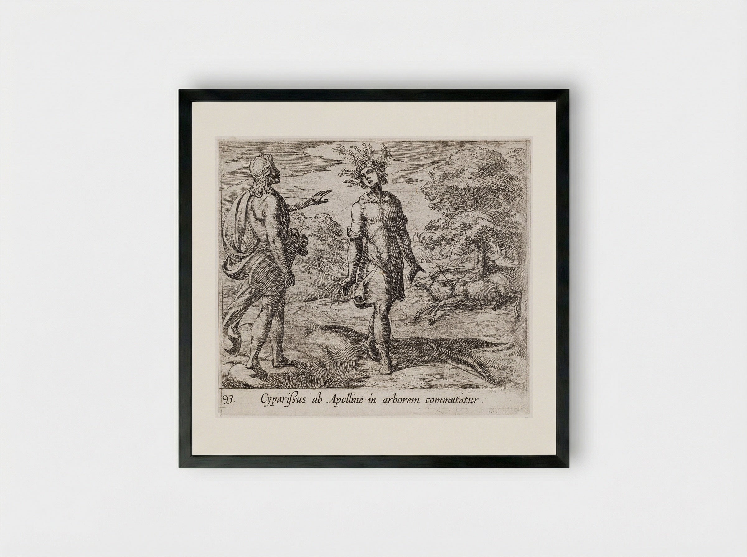 Cyparissus Changed into a Cypress Tree - Antonio Tempesta - Framed Print Black