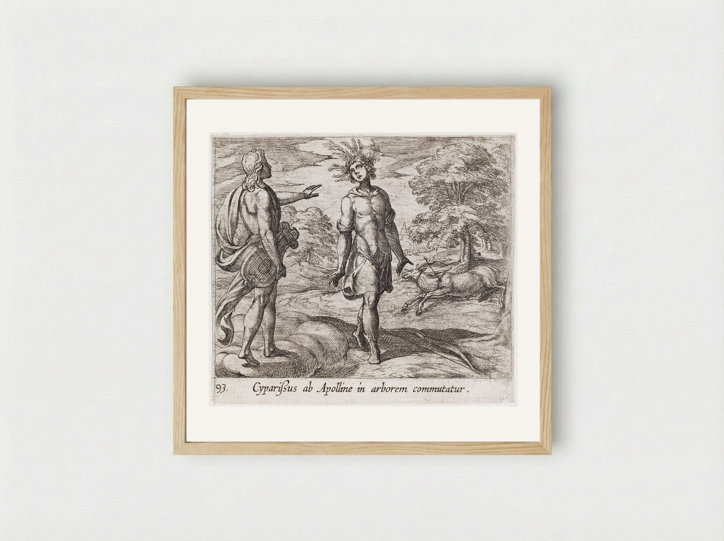 Cyparissus Changed into a Cypress Tree - Antonio Tempesta - Framed Print Wood