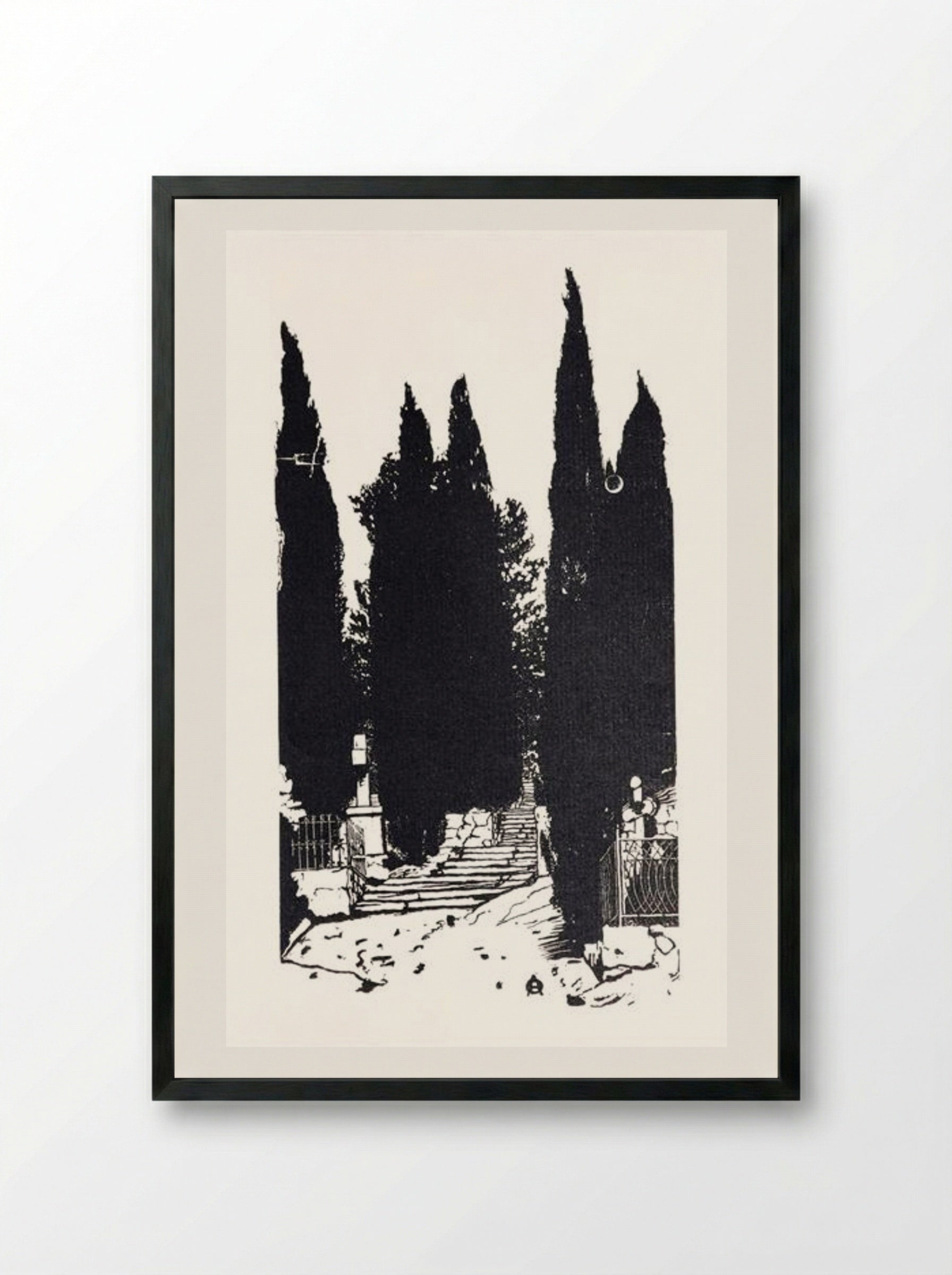 Cypress Trees - Anna Ostroumova-Lebedeva - Framed Print Black