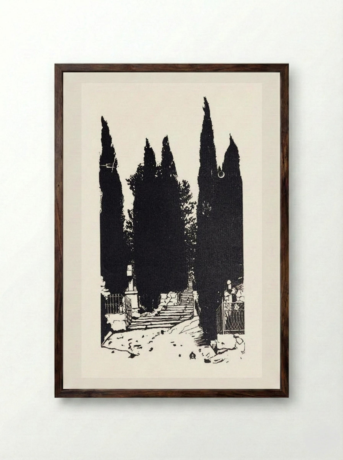 Cypress Trees - Anna Ostroumova-Lebedeva - Framed Print Dark Wood