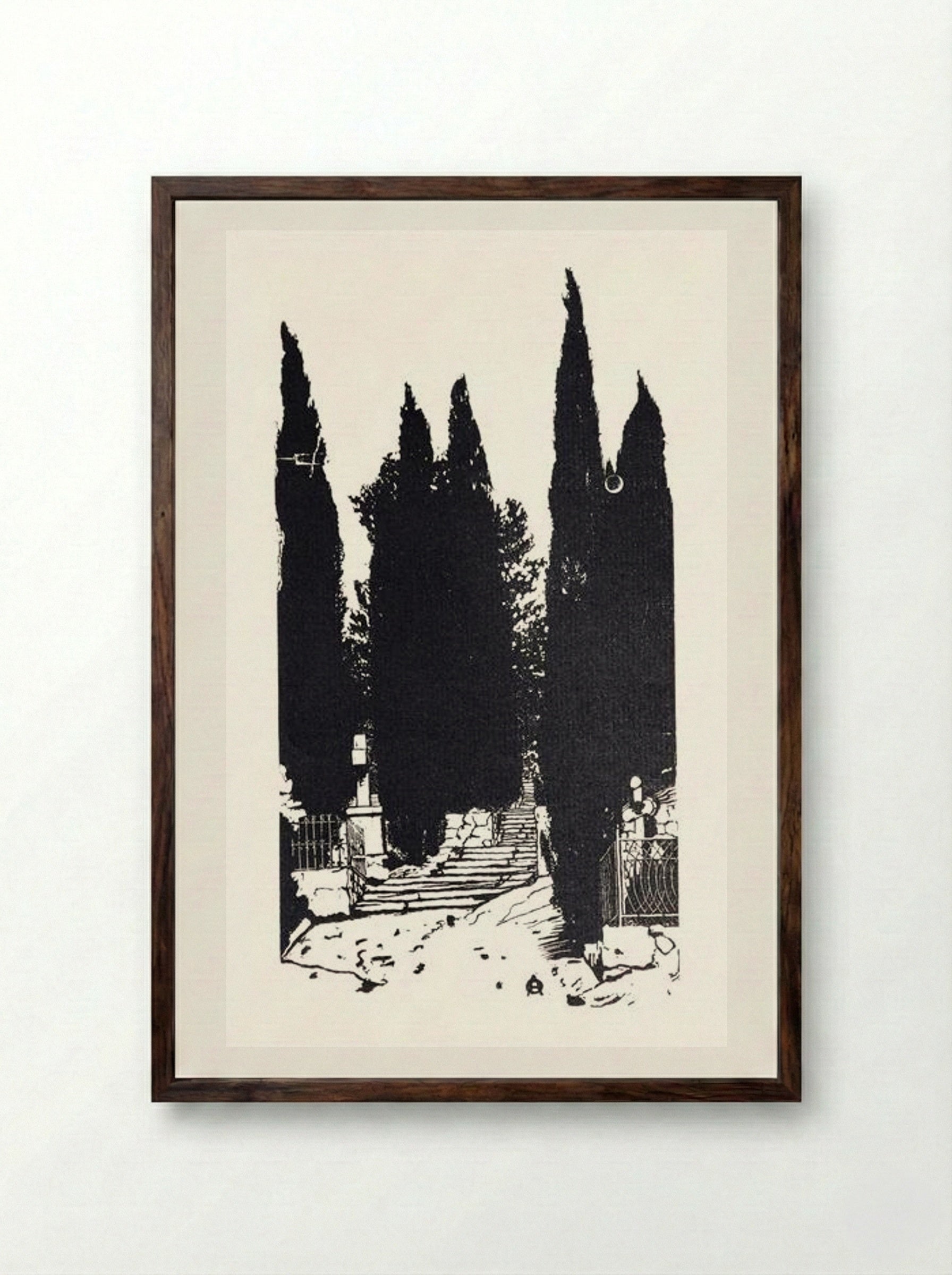 Cypress Trees - Anna Ostroumova-Lebedeva - Framed Print Dark Wood