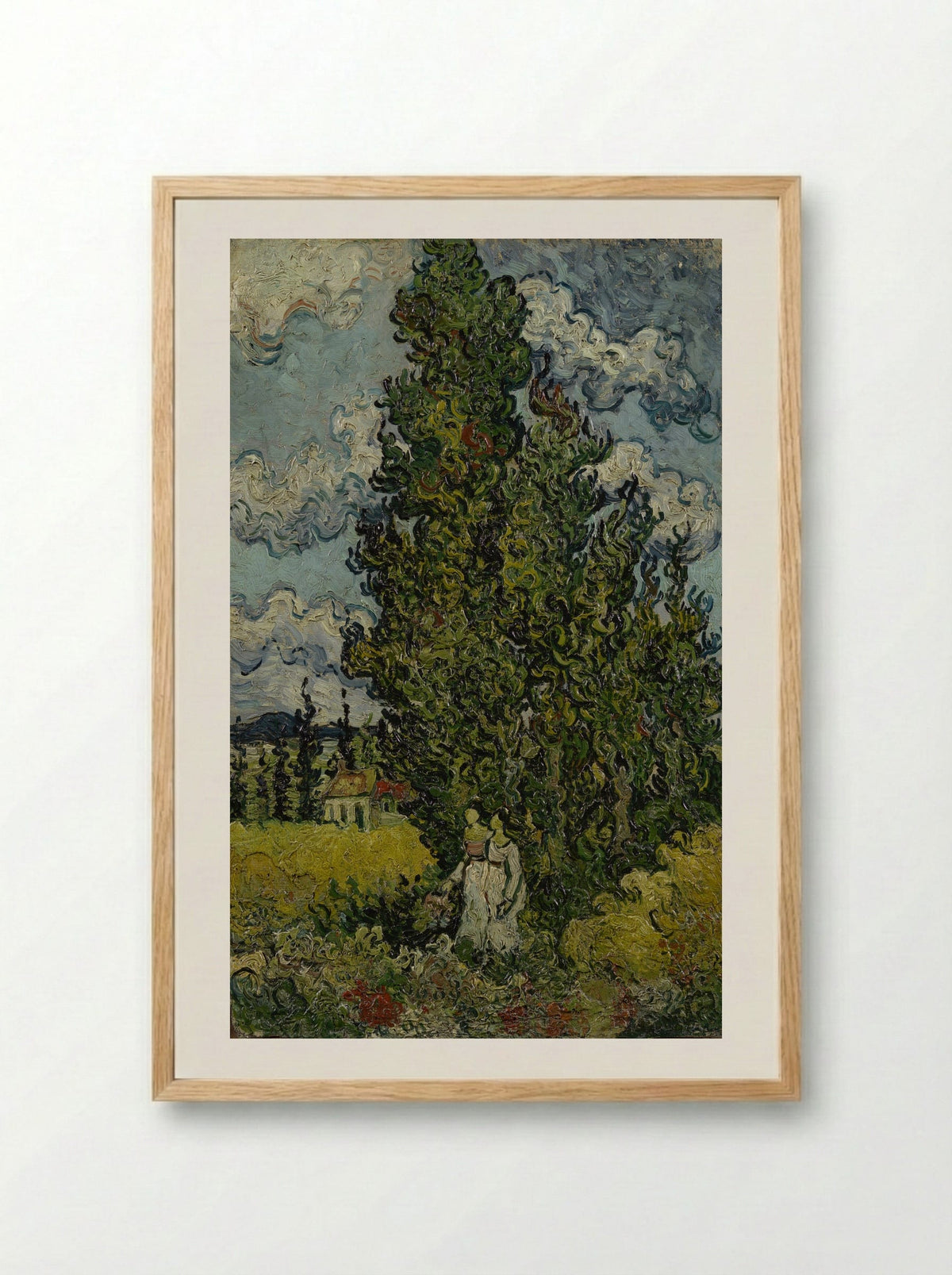 Cypresses and Two Women - Vincent van Gogh - Framed Print Wood