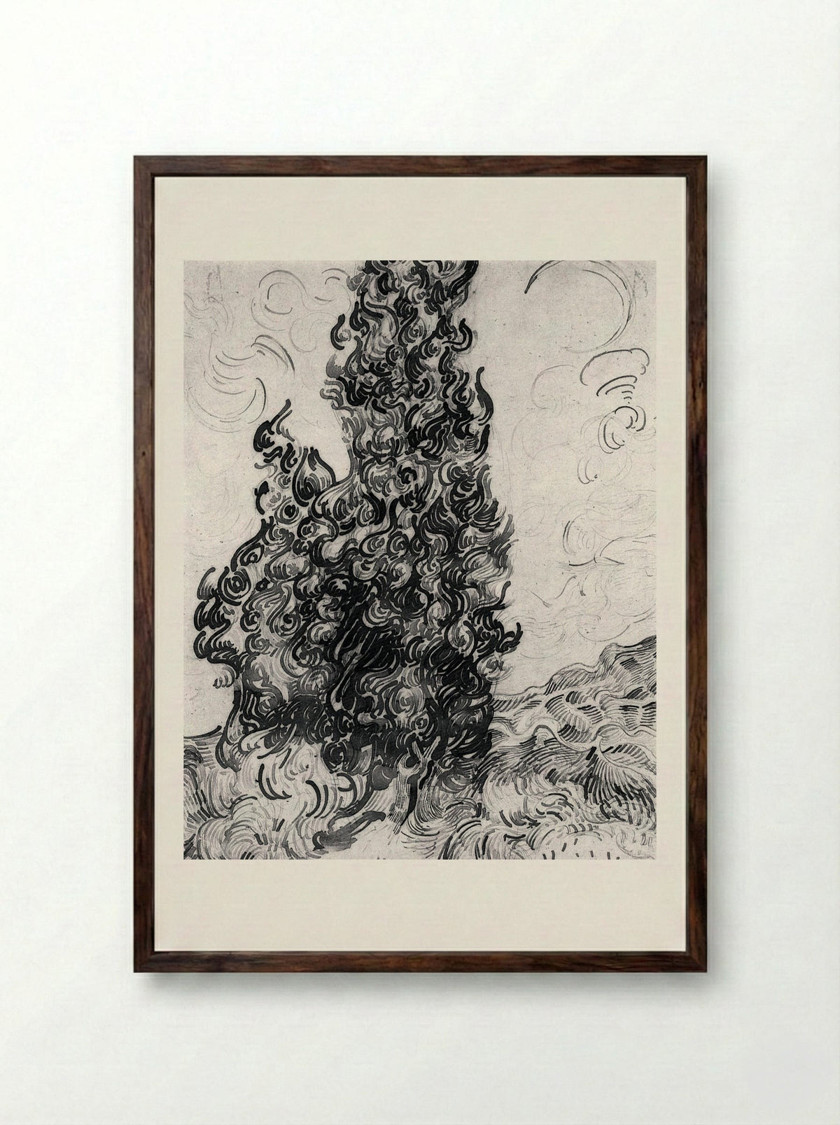 Cypresses - Vincent van Gogh - Framed Print Dark Wood