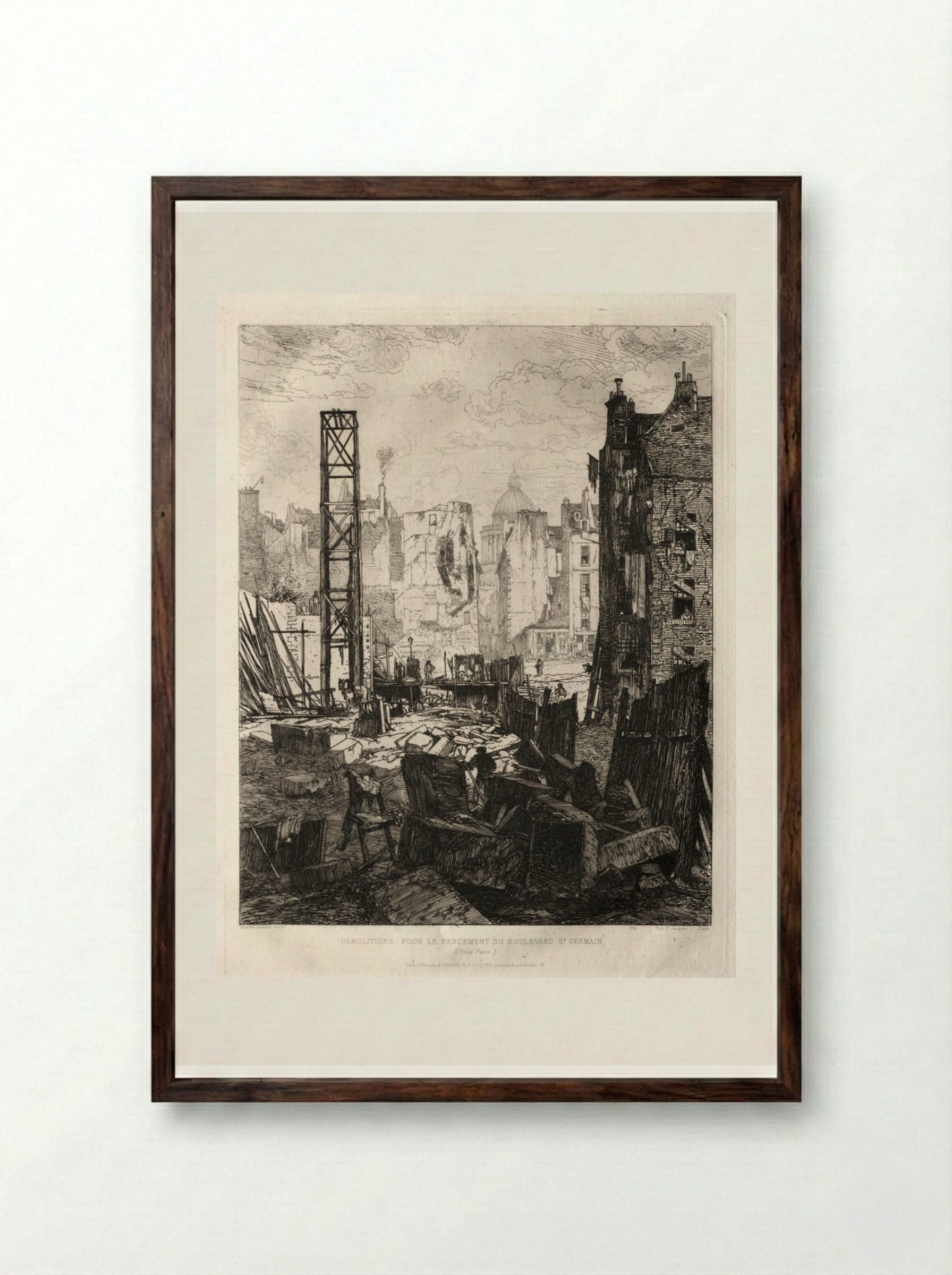 Démolitions pour le percement du boulevard Saint-Germain - Maxime Lalanne - Framed Print Dark Wood