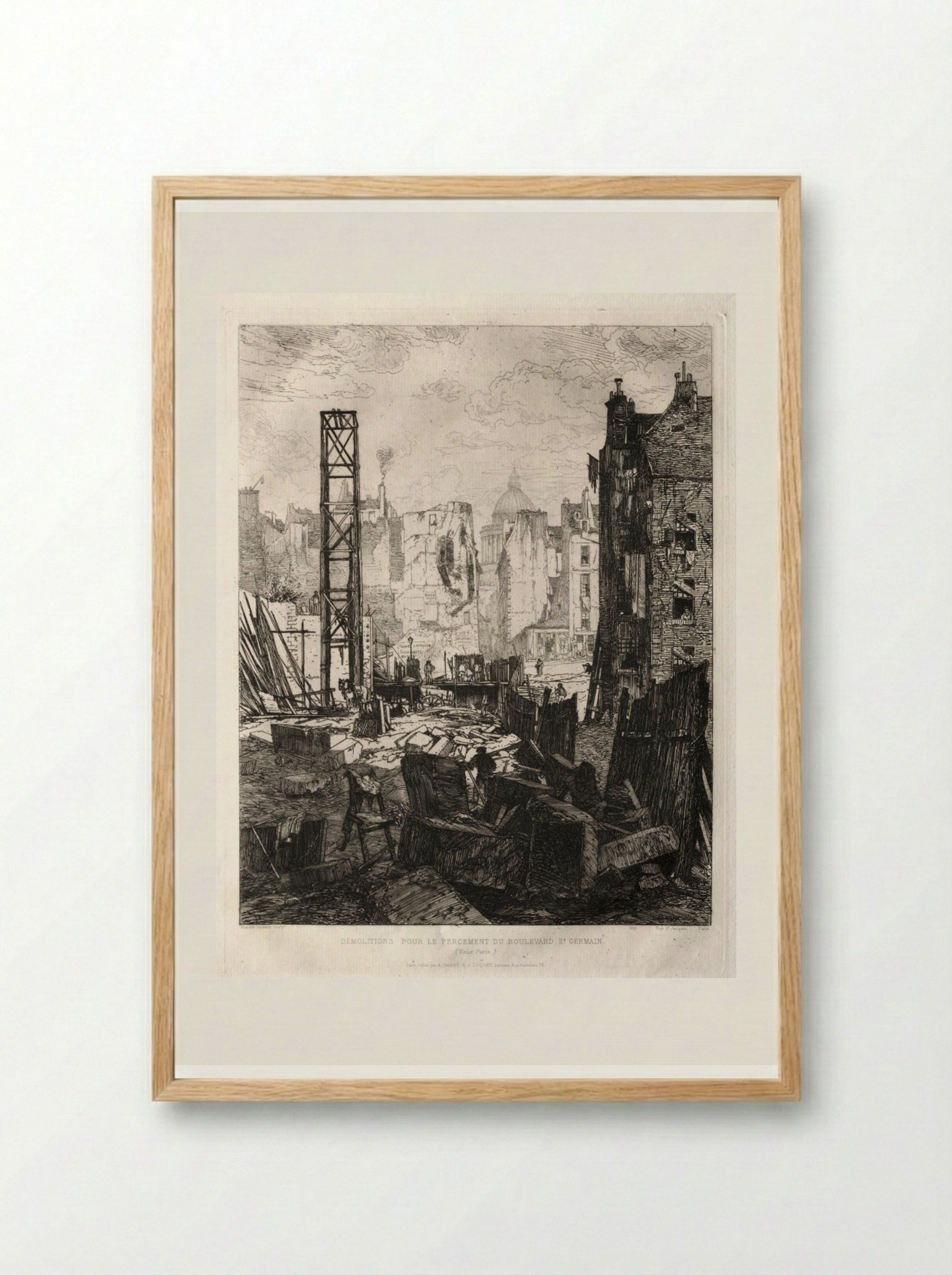 Démolitions pour le percement du boulevard Saint-Germain - Maxime Lalanne - Framed Print Wood