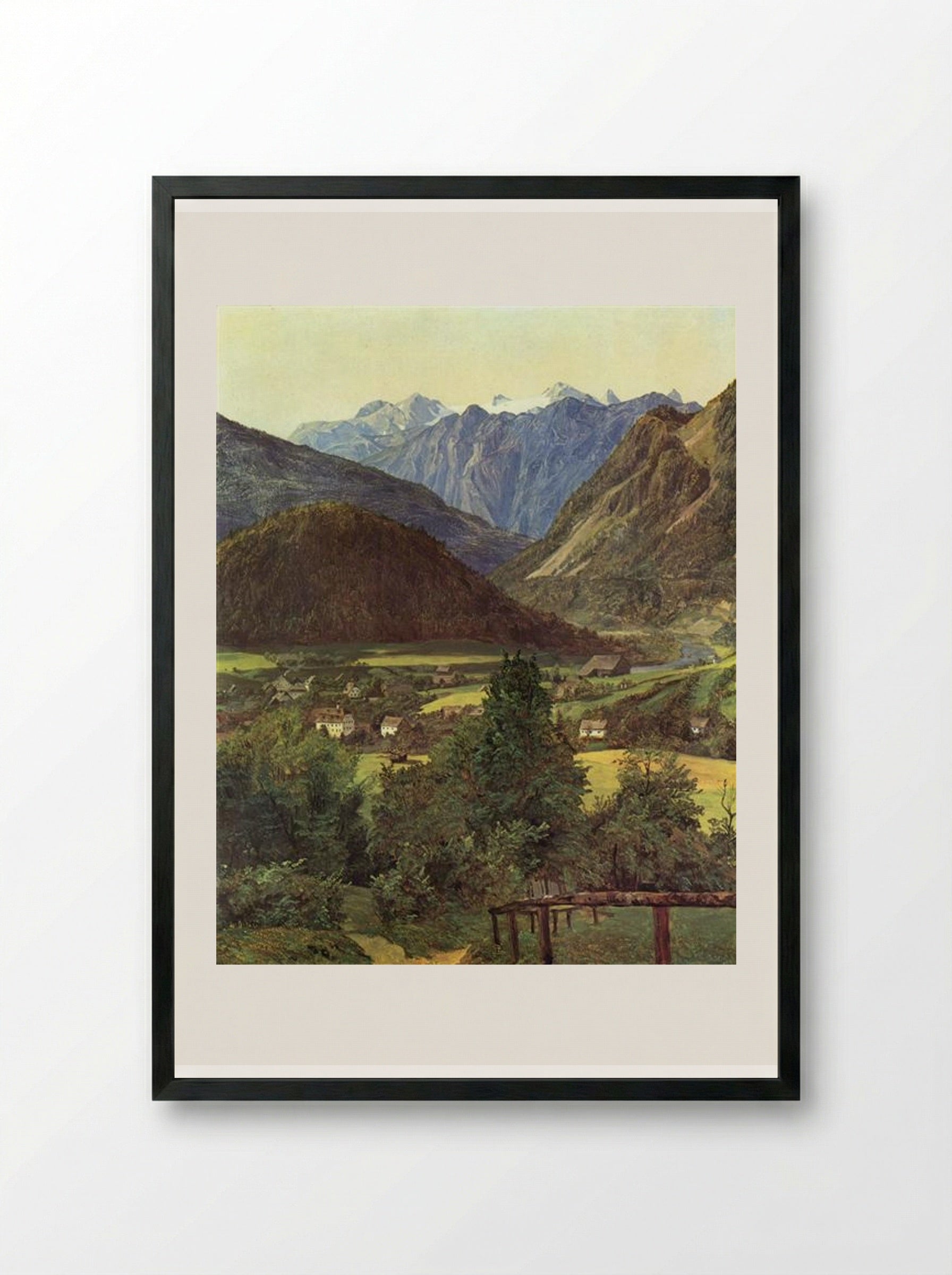 Dachstein from the place of Sophie - Ferdinand Georg Waldmüller - Framed Print Black