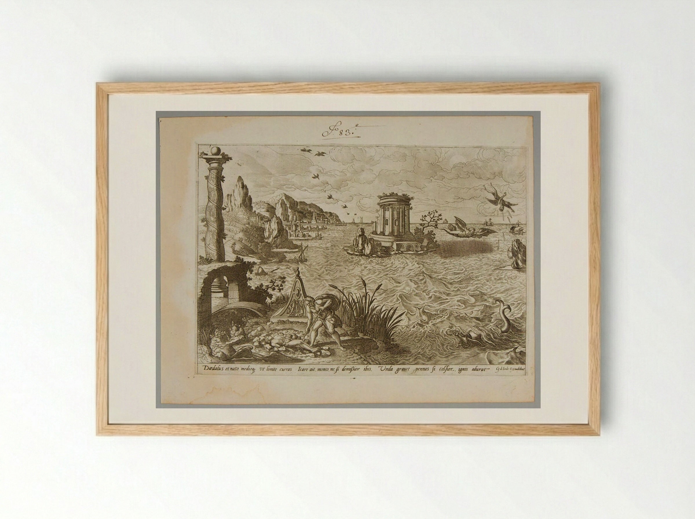 Daedalus and the Death of Icarus - Gerard de Jode - Framed Print Wood