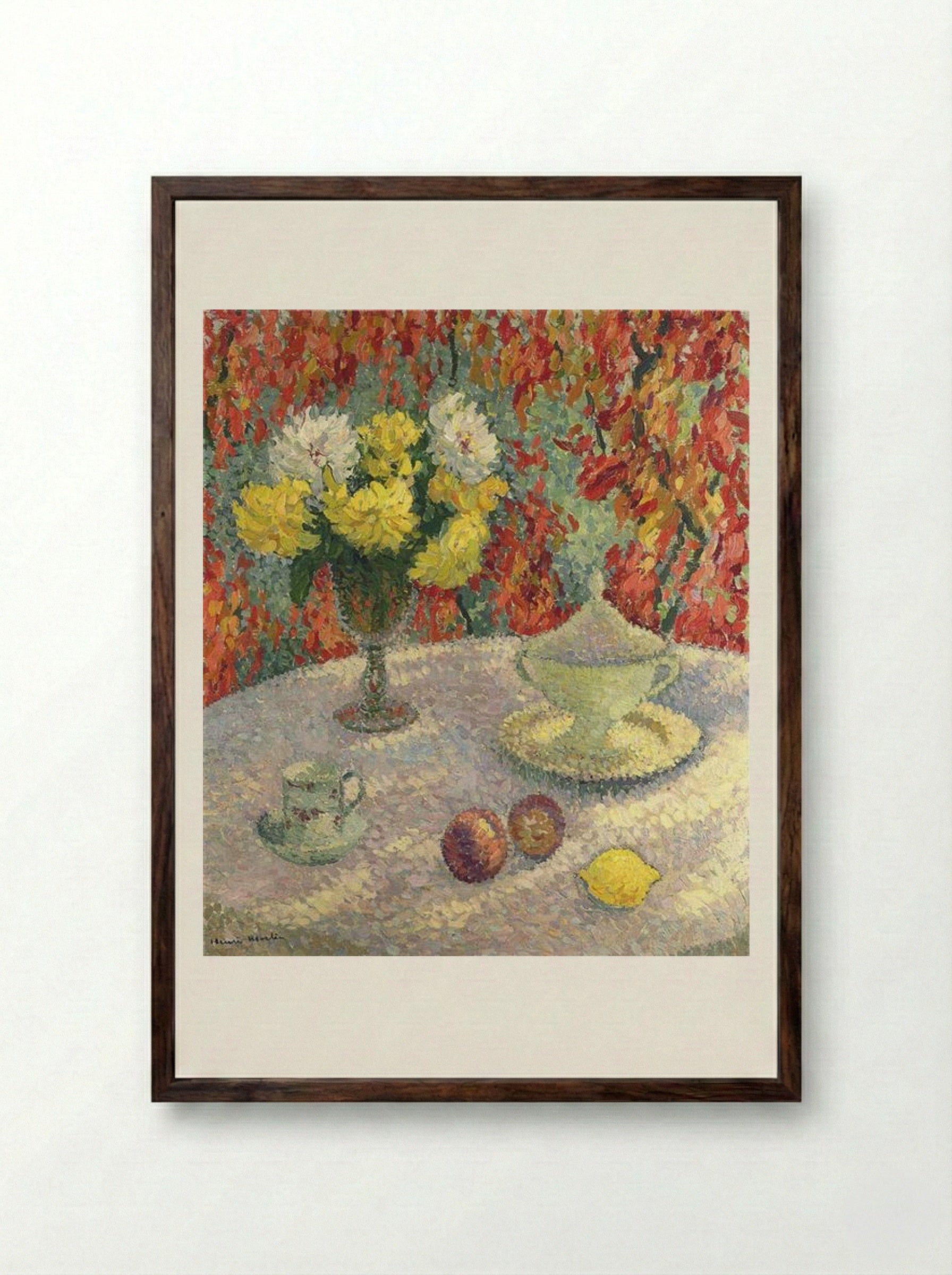 Dahlias in the Sun - Henri Martin - Framed Print Dark Wood