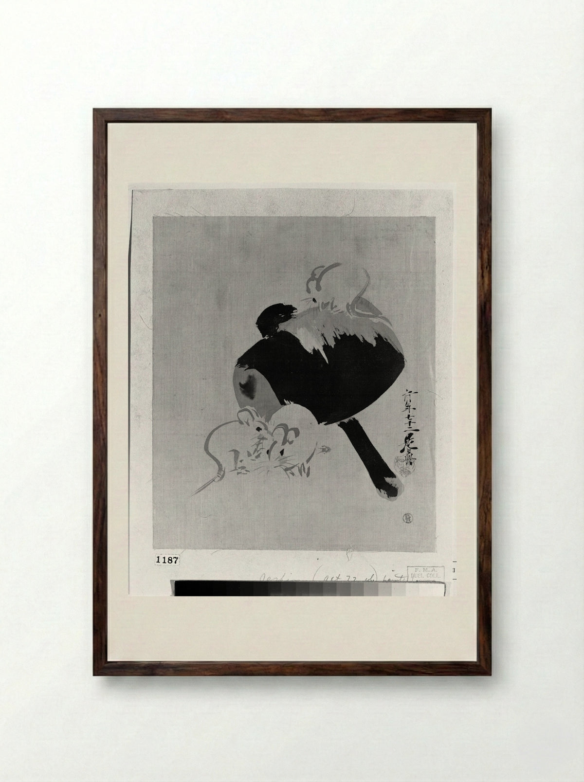 Daikoku's Hammer and Three Mice - Shibata Zeshin - Framed Print Dark Wood