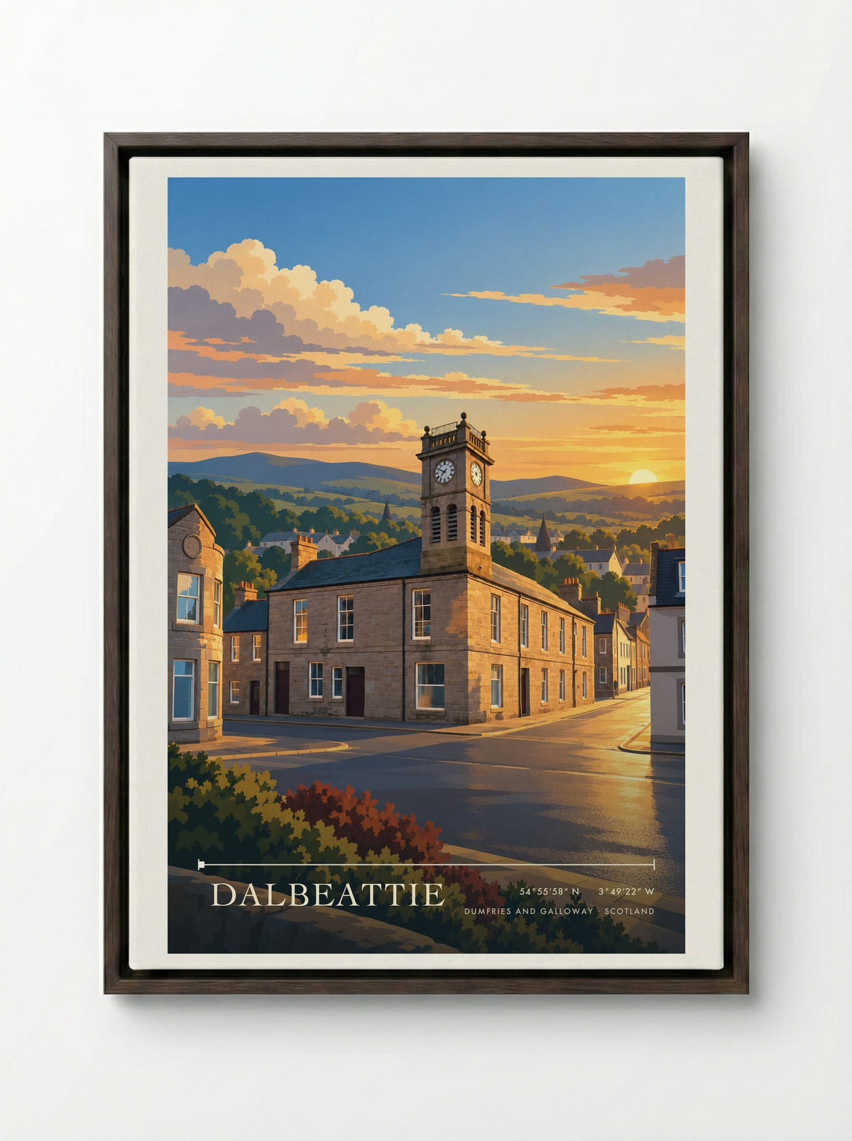 Dalbeattie, Dumfries and Galloway | Travel Poster - Framed Canvas Dark Wood