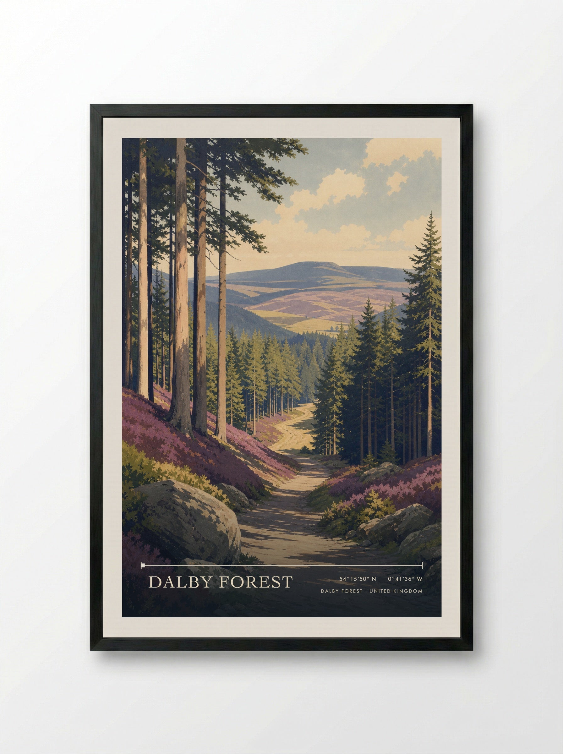 Dalby Forest United Kingdom Travel Poster - Framed Print Black