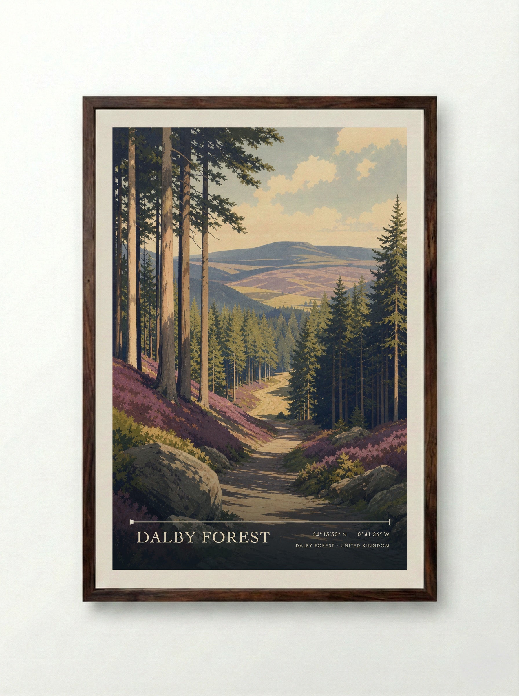 Dalby Forest United Kingdom Travel Poster - Framed Print Dark Wood