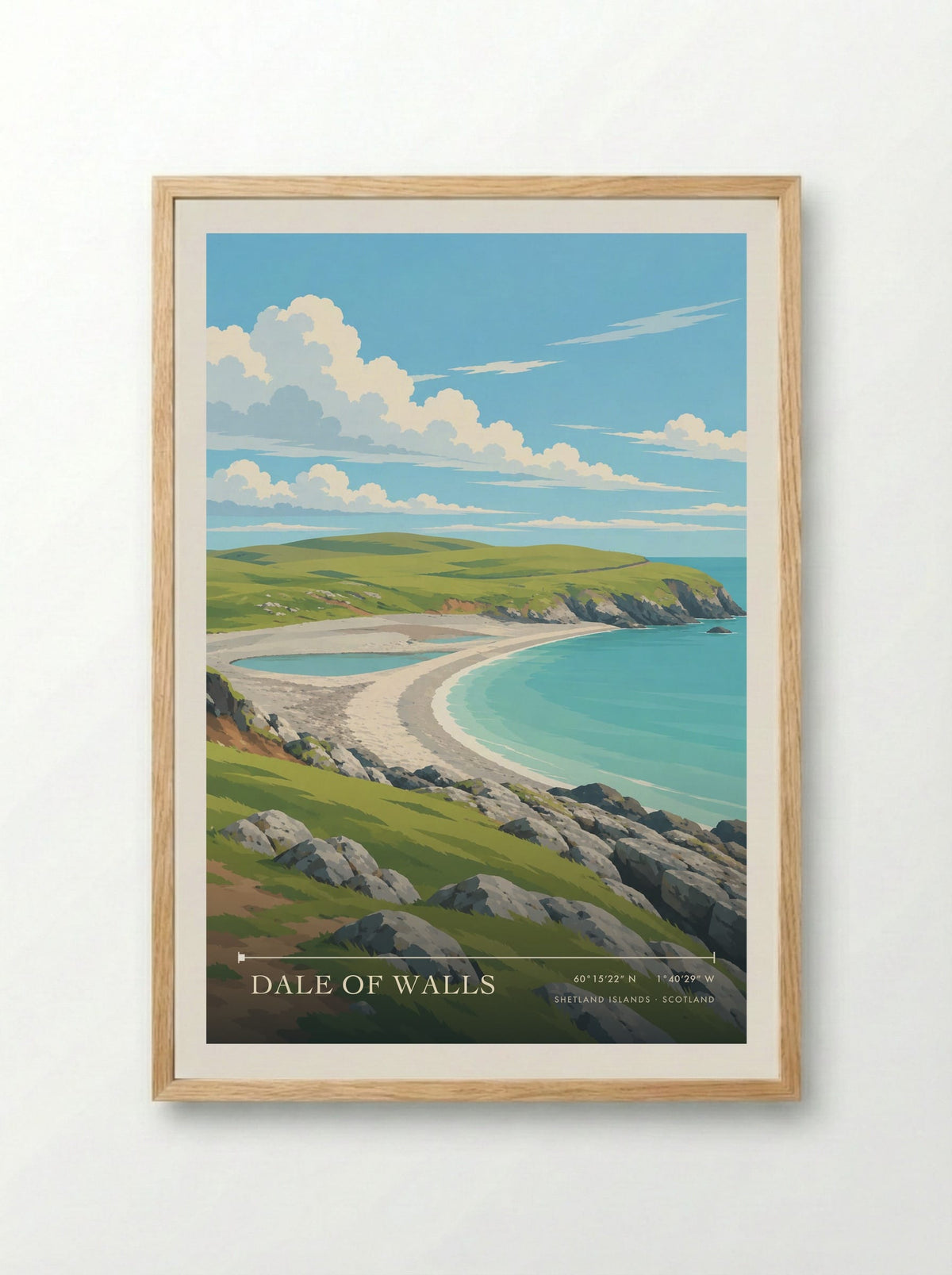 Dale of Walls, Shetland Islands | Travel Poster - Framed Print Wood